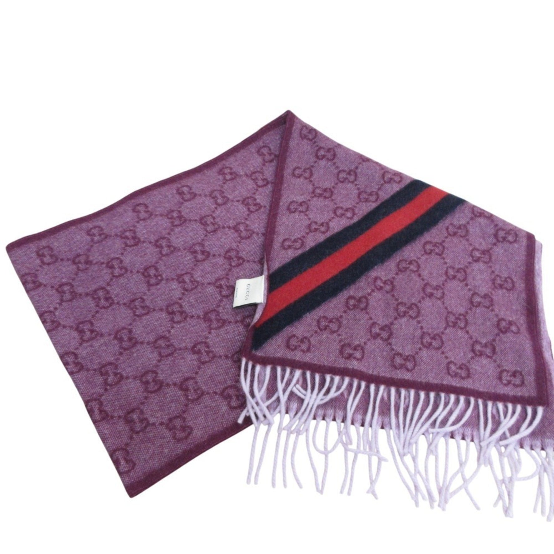GUCCI GG Jacquard Web Line Fringe Scarf/Shawl Purple