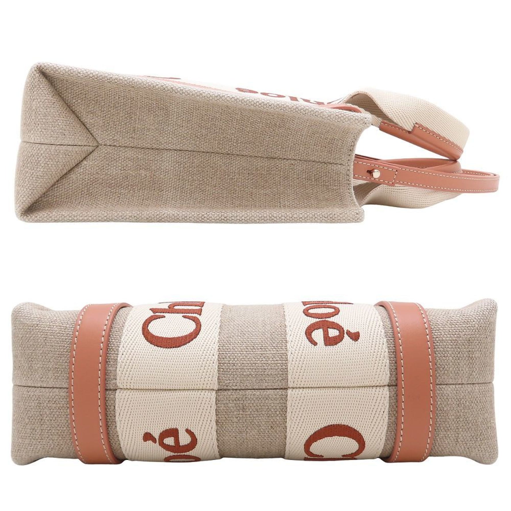 Chloé Chloe Woody Small Tote Handbag in Linen and Calfskin, Wooden