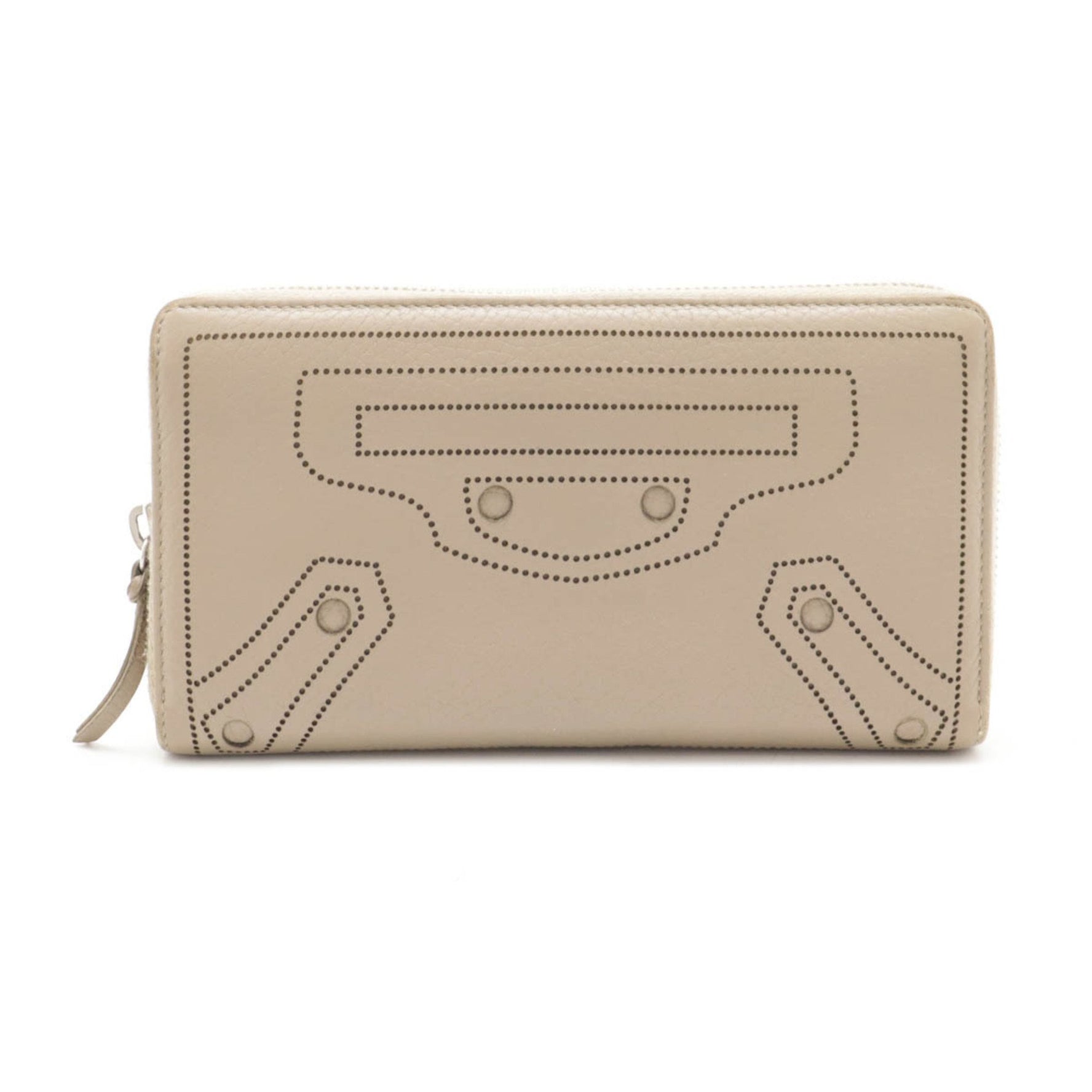 BALENCIAGA Classic Continental Zip Around Punching Round Long Wallet Leather Greige