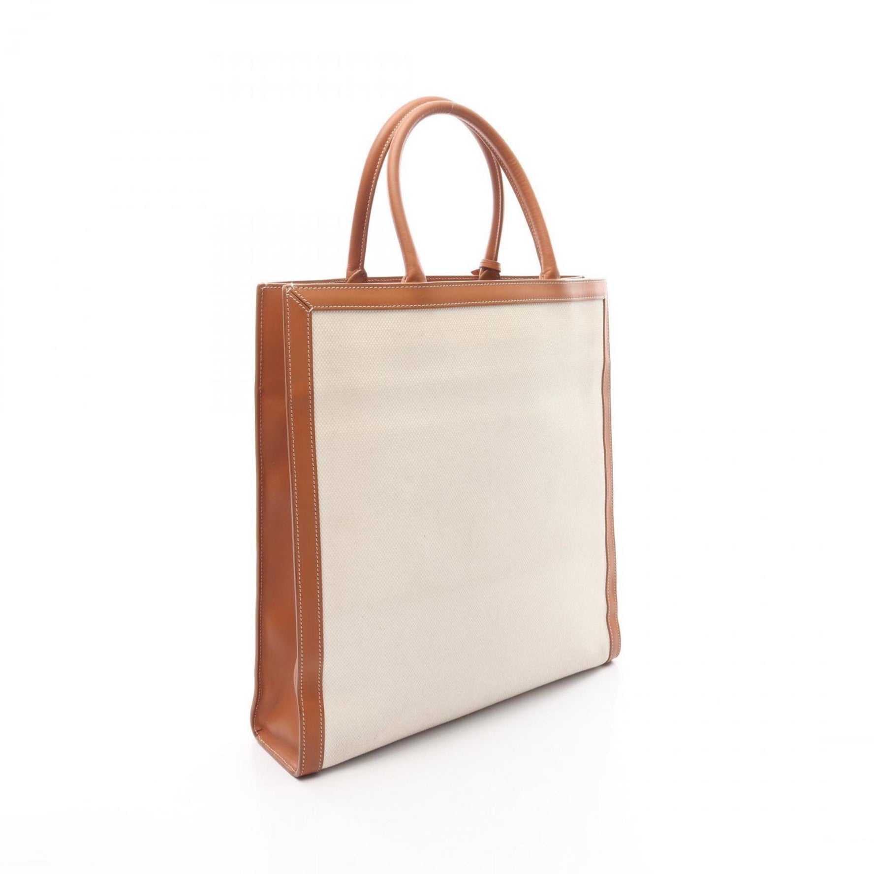 Celine Vertical Cabas Large Tote Bag, Canvas and Leather, White Brown
