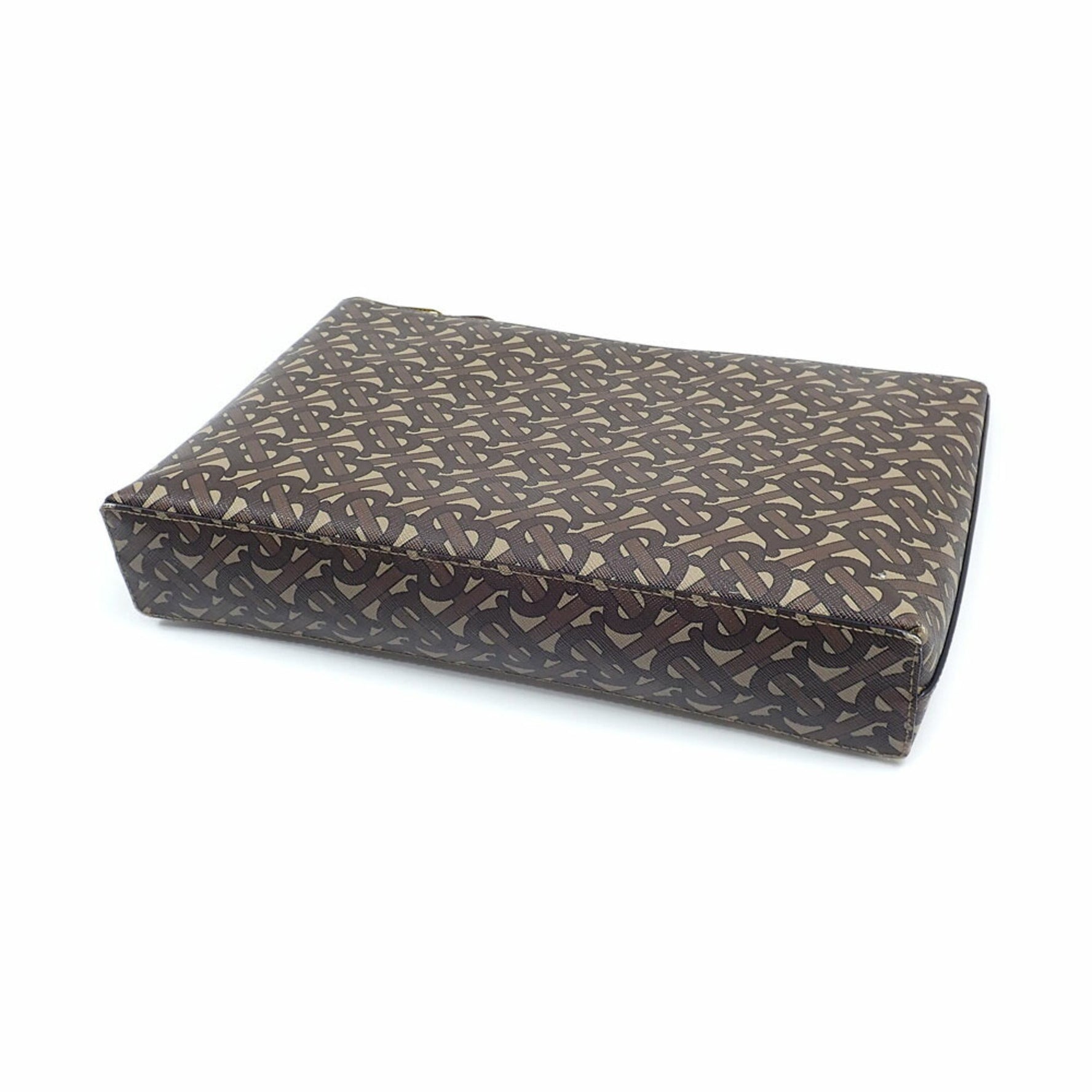 Burberry Clutch Bag for Men Brown PVC Leather TB Monogram Second