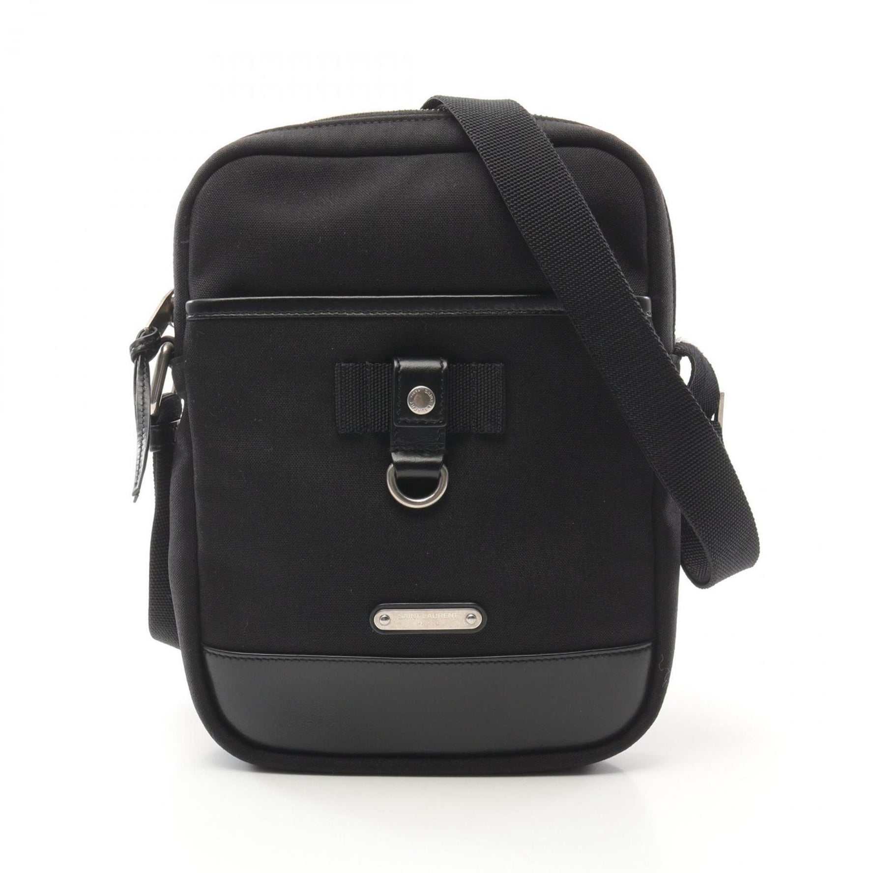 Saint Laurent Rivington Shoulder Bag Canvas Leather Men's Black