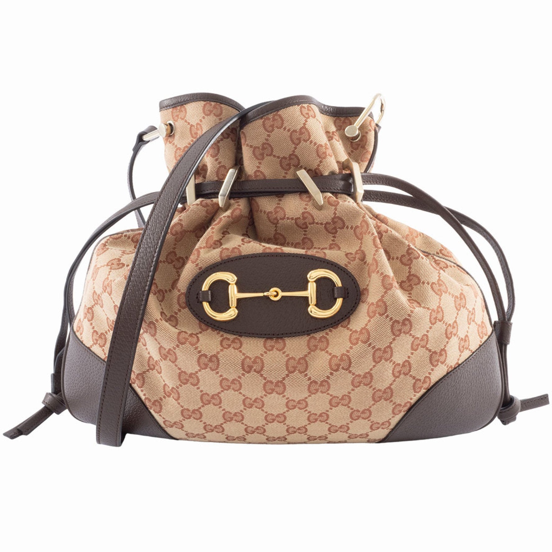 Gucci Horsebit 1955 Shoulder Bag in GG Canvas/Leather Beige/Brown.