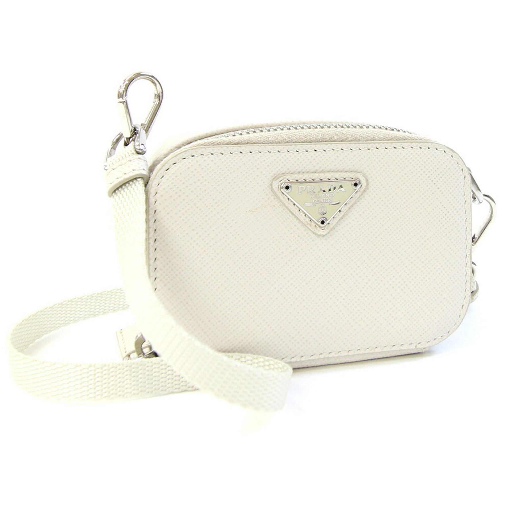 Prada Shoulder Bag Ivory White Leather Saffiano Crossbody Pouch