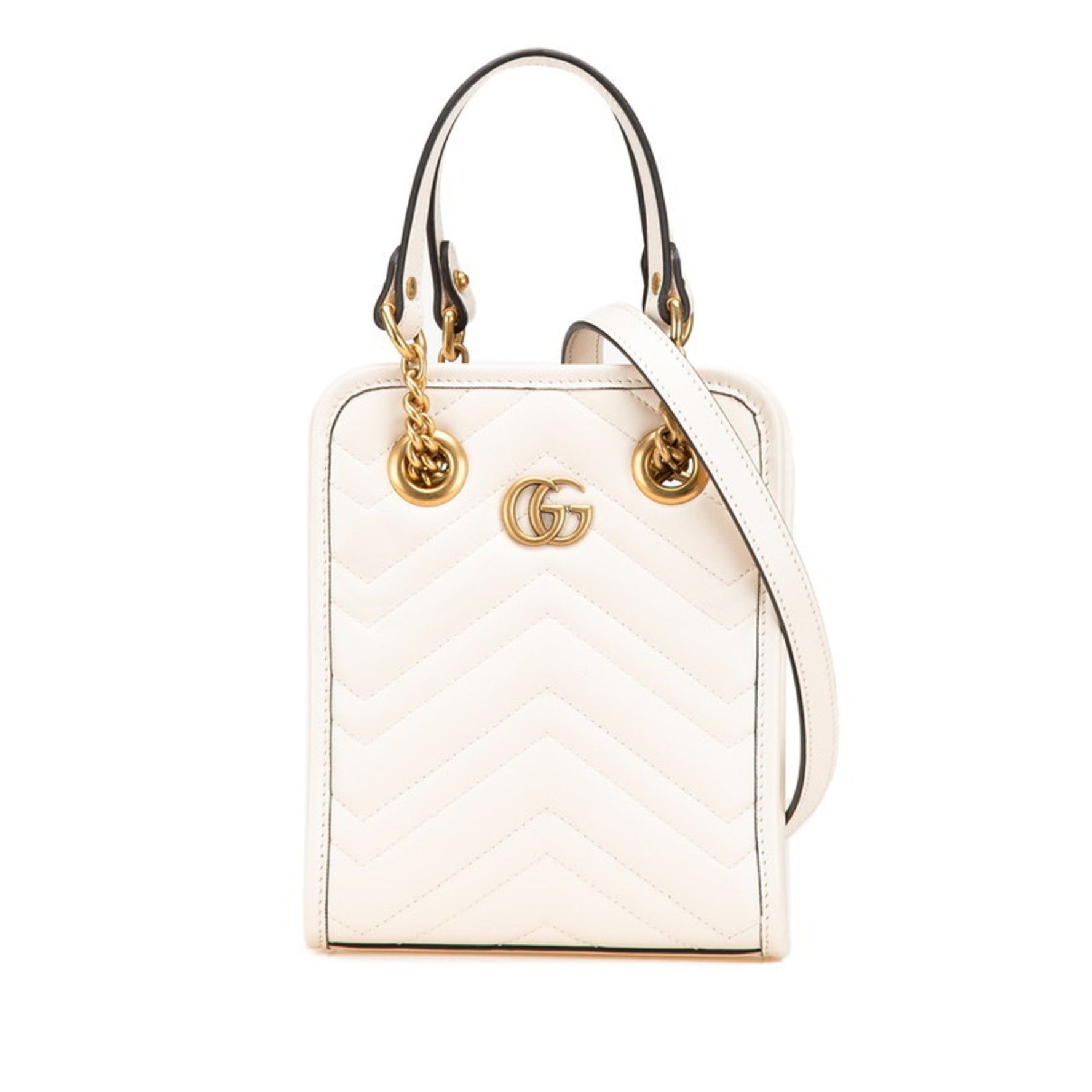 Gucci GG Marmont Shoulder Bag/Handbag 2WAY White Gold Leather Women's GUCCI