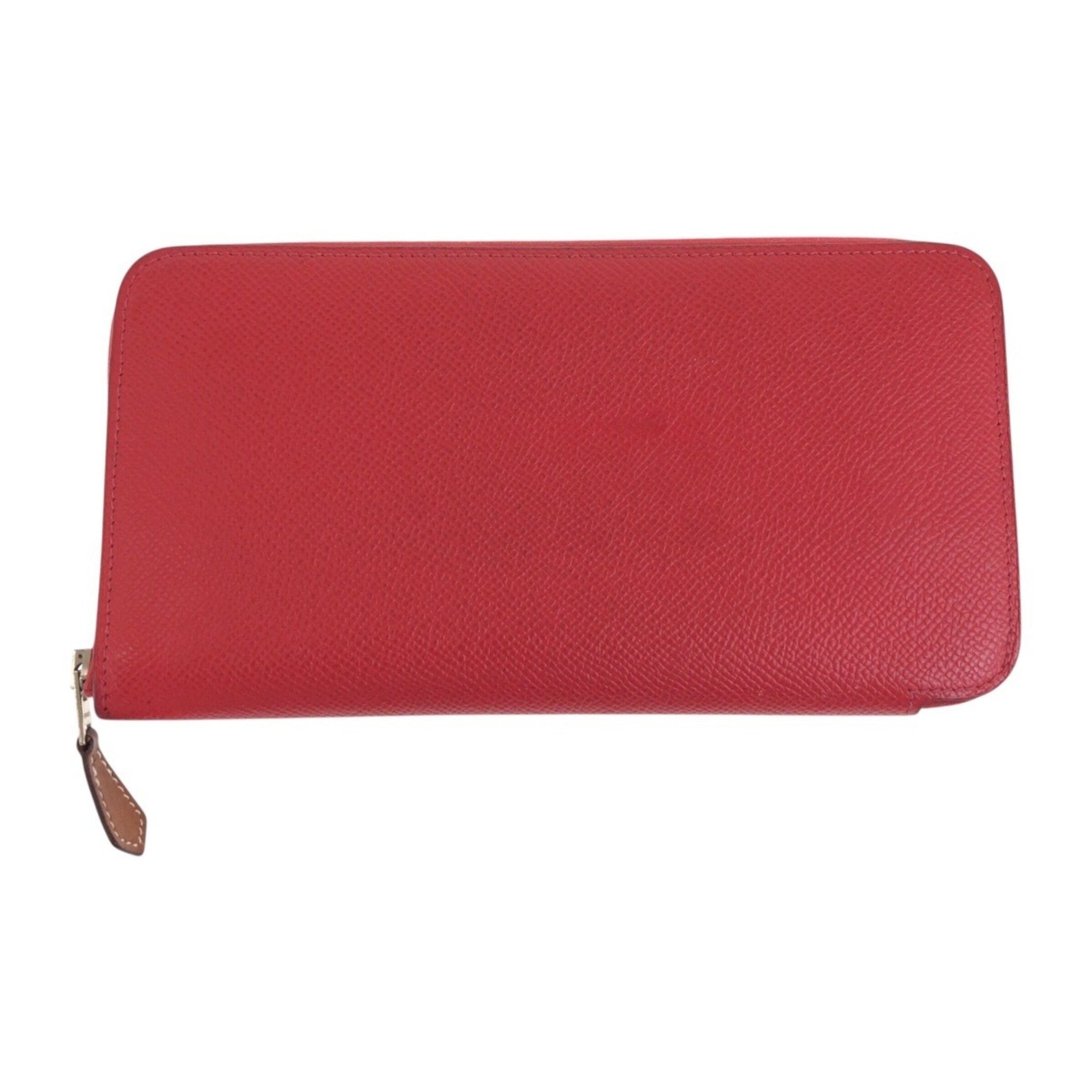 HERMES Azap Silkin Rouge Red Silver Hardware Epsom Leather Long Wallet A Stamp