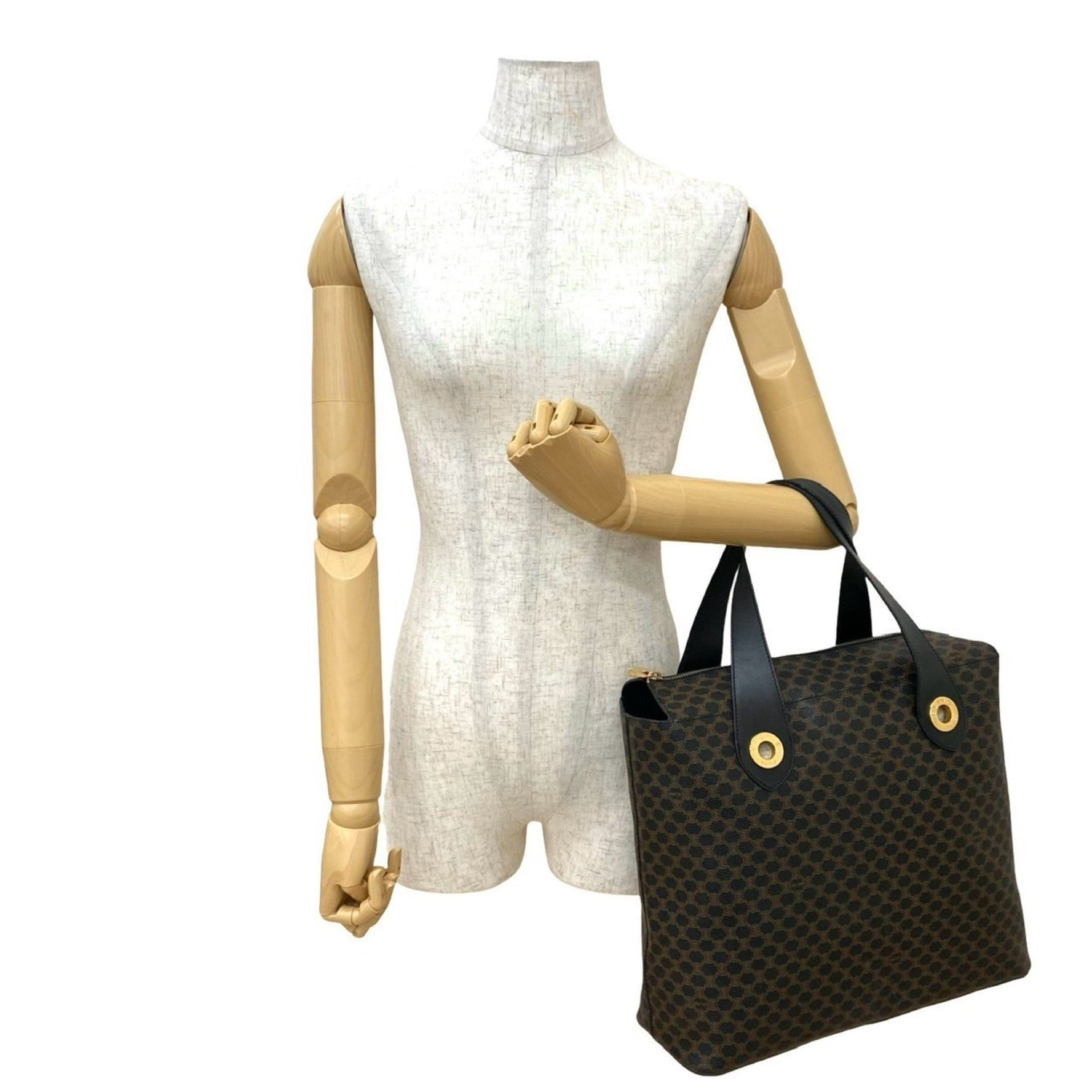 CELINE Macadam Blason Triomphe Pattern Circle Logo Hardware Leather Handbag Tote Bag Black