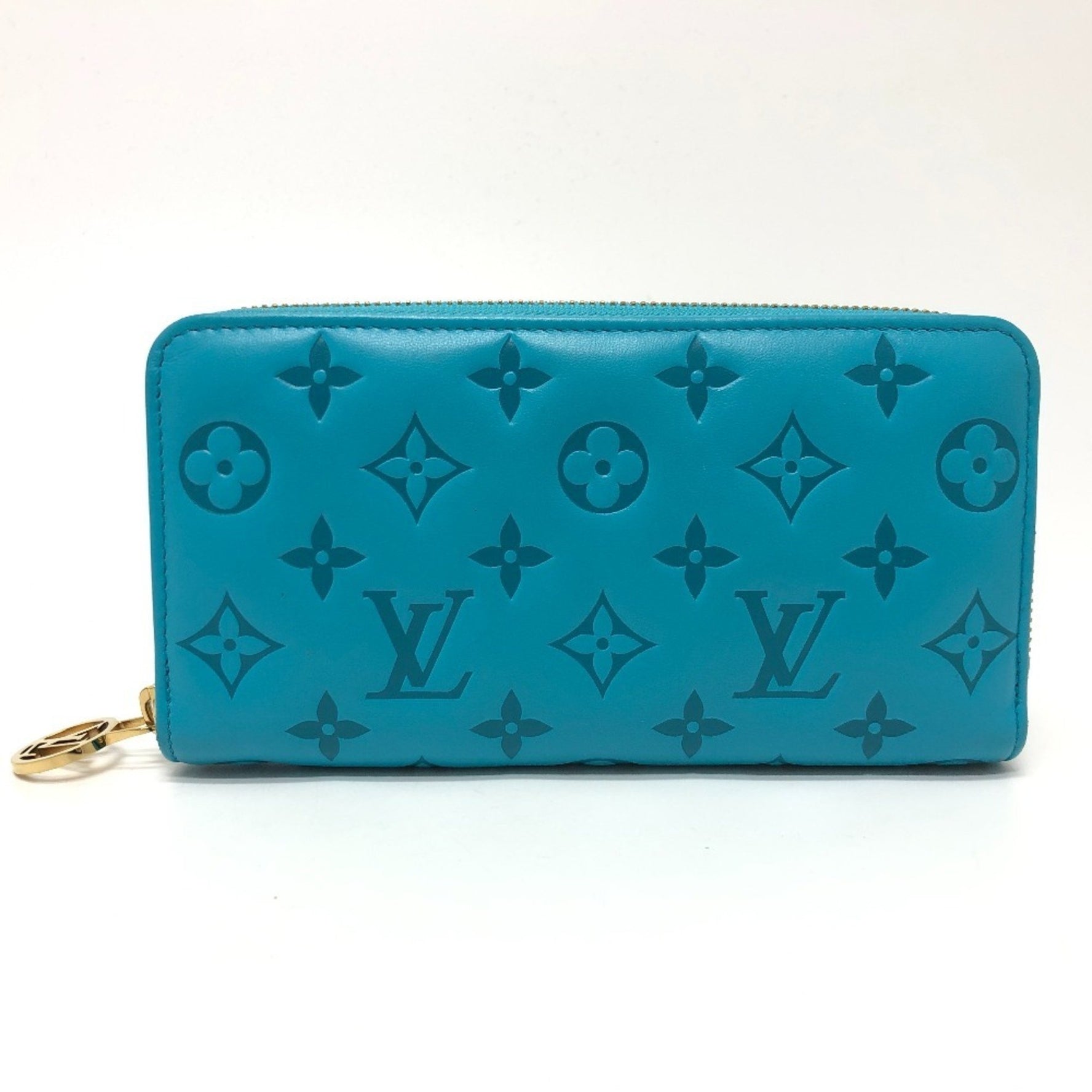 LOUIS VUITTON M81512 Monogram Embossed Zippy Wallet, Round Zipper Long Leather, Unisex, Blue
