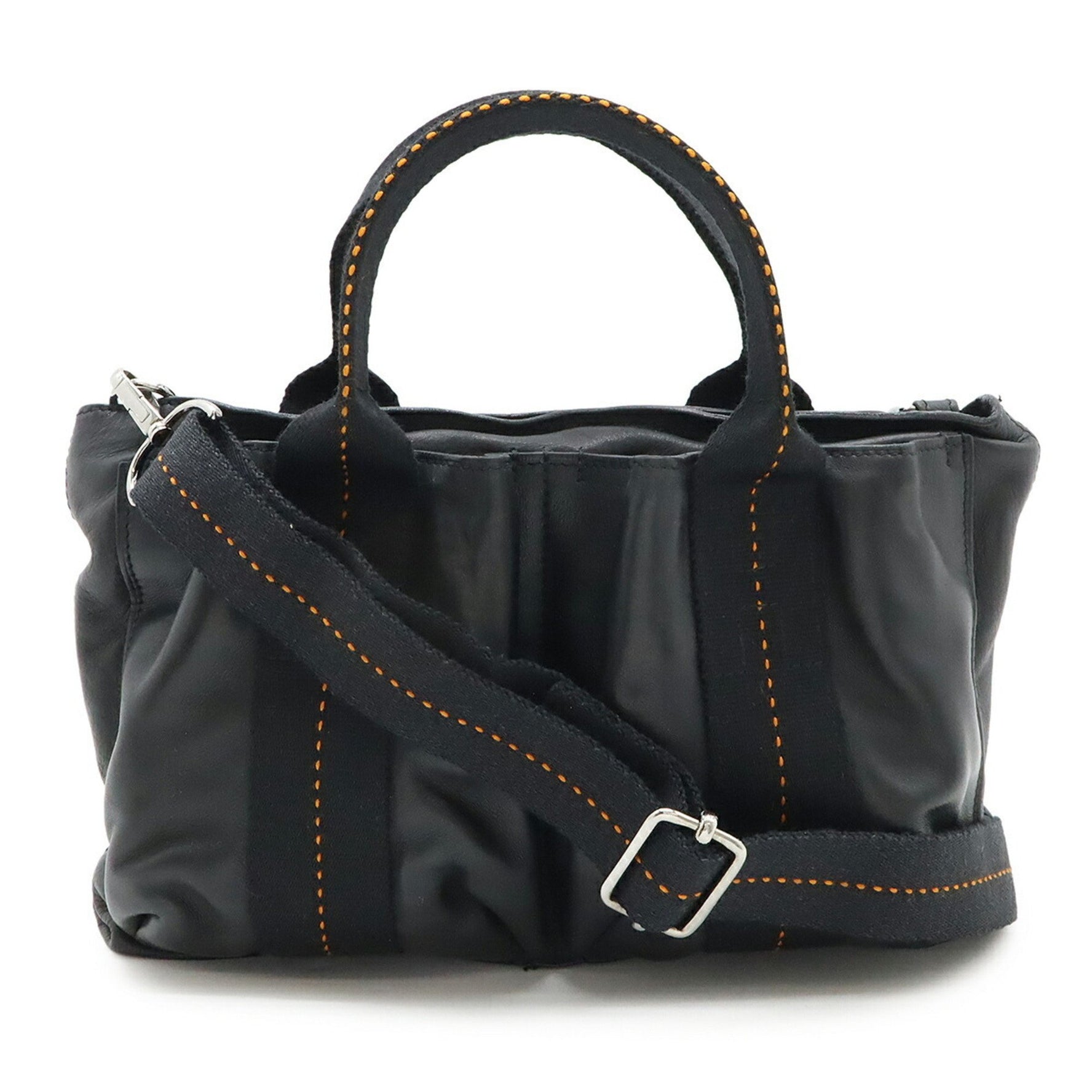 HERMES Caravan Horizontal PM Tote Bag Shoulder Veauderma Leather Black Orange