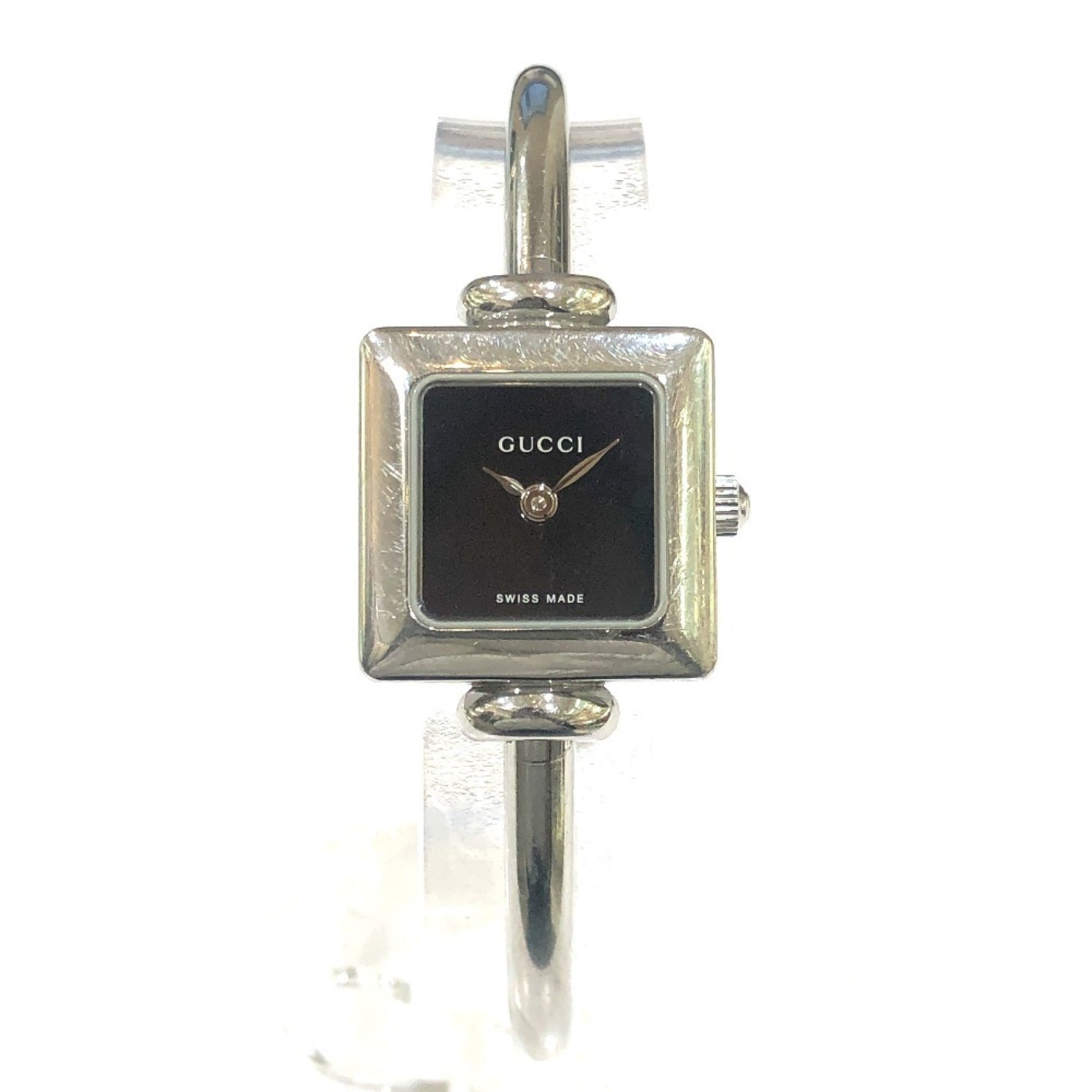 GUCCI 1900L Bangle Square Quartz 2 Hand Analogue Watch SS Ladies Silver