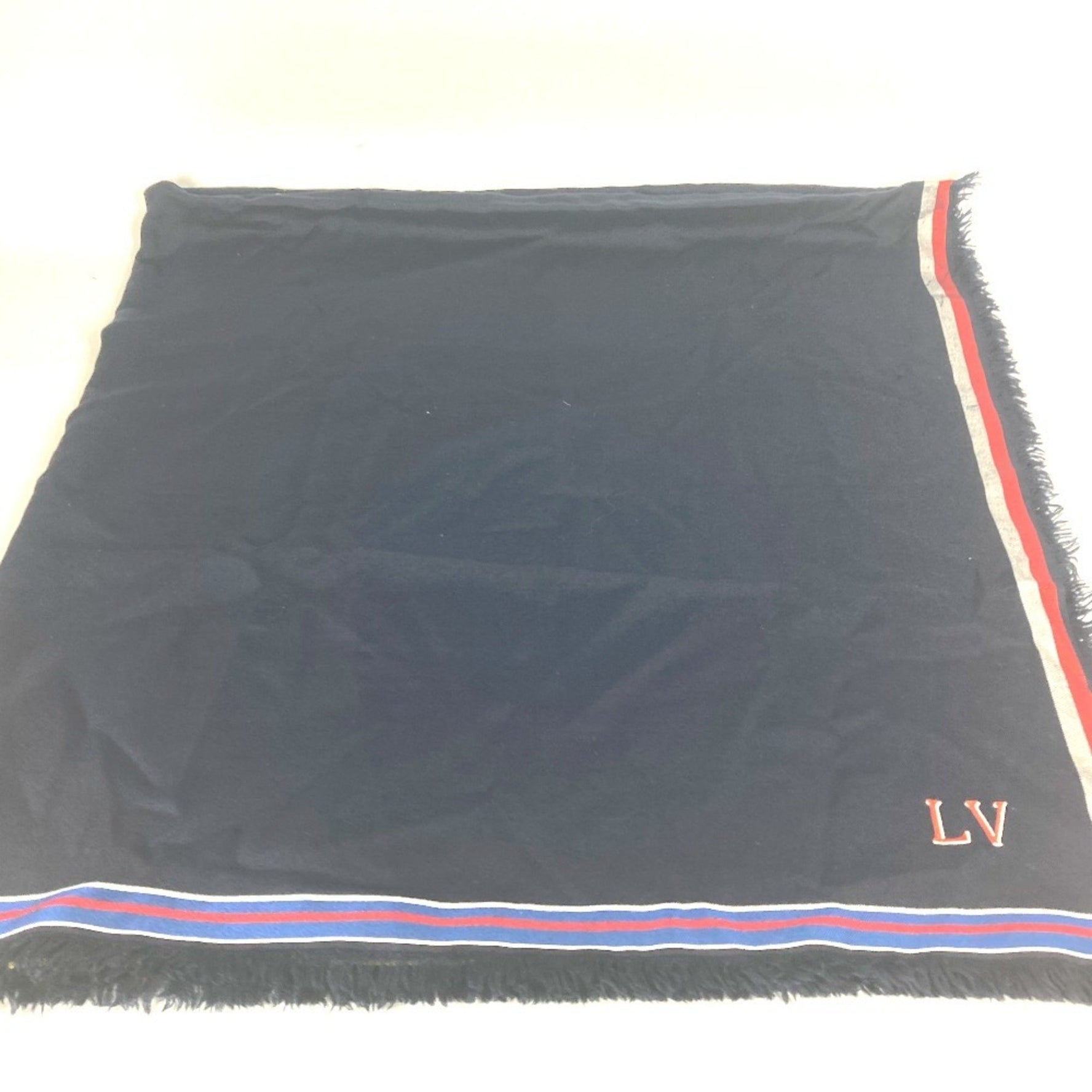 Louis Vuitton LV logo large fringe shawl scarf stole wool silk
