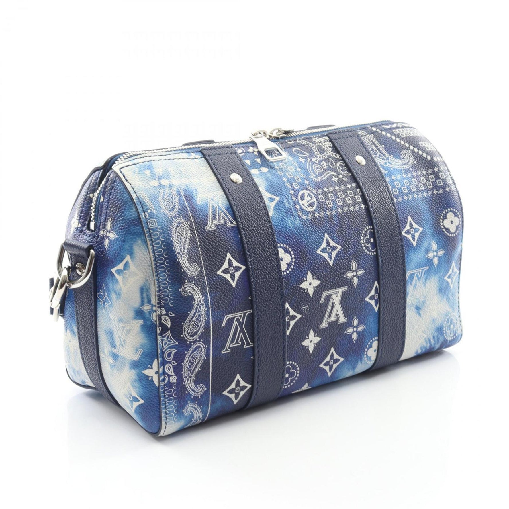 Louis Vuitton City Keepall Shoulder Bag, Leather with Monogram Bandana, Men's, Blue, Navy, and White