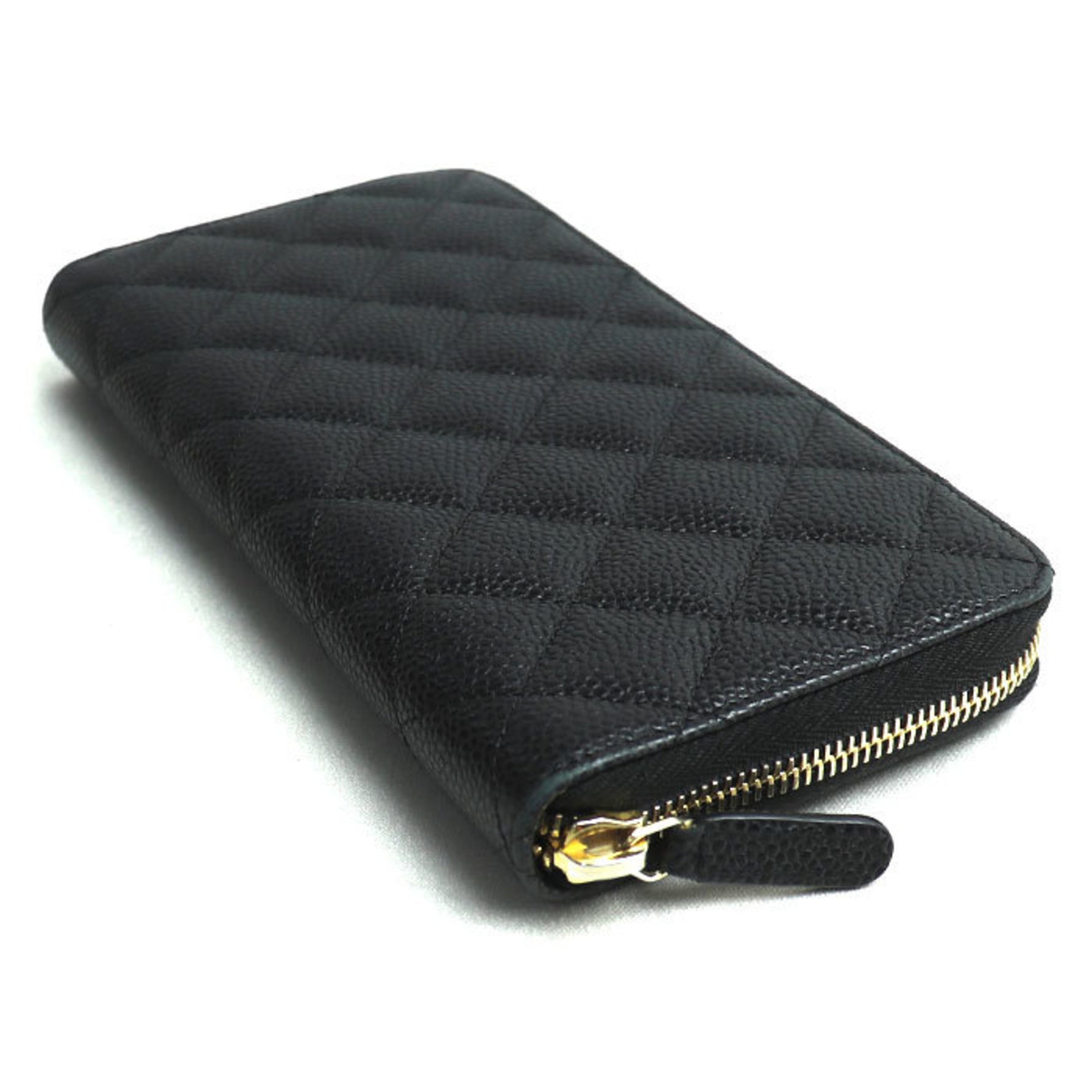 CHANEL Classic Long Zip Wallet Round Black A50097 Women's
