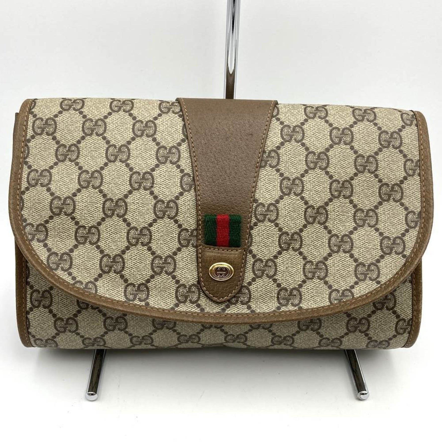 GUCCI 89, 01, 030 Second Bag, Clutch Pouch, Sherry Line, GG Supreme, Beige, for Men and Women