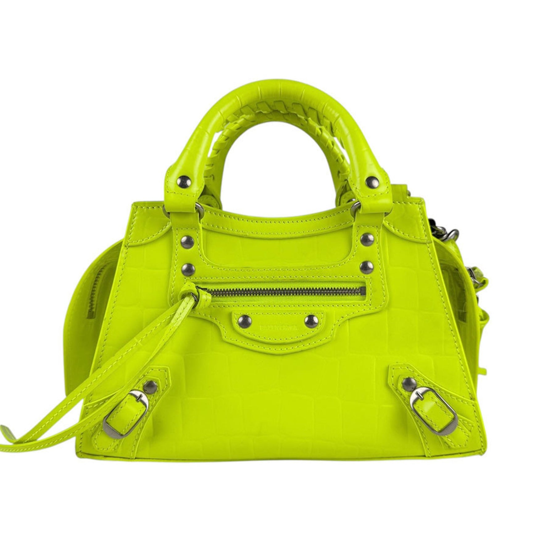 Balenciaga Neo Classic City Mini Handbag/Shoulder Bag in Embossed Leather, Neon Green/Yellow, Women's, z6628