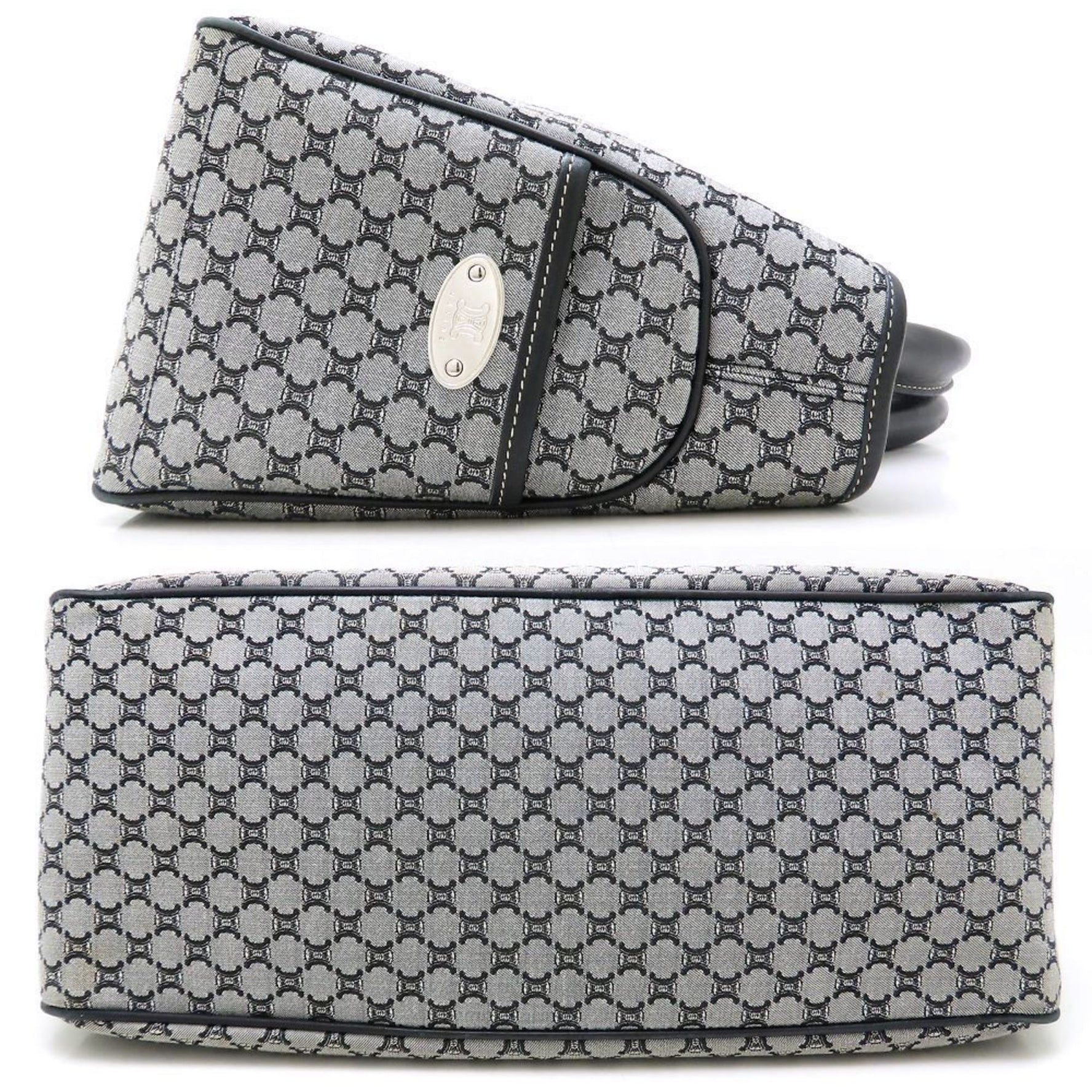 CELINE Boogie Bag Handbag Macadam Canvas x Leather Grey Black