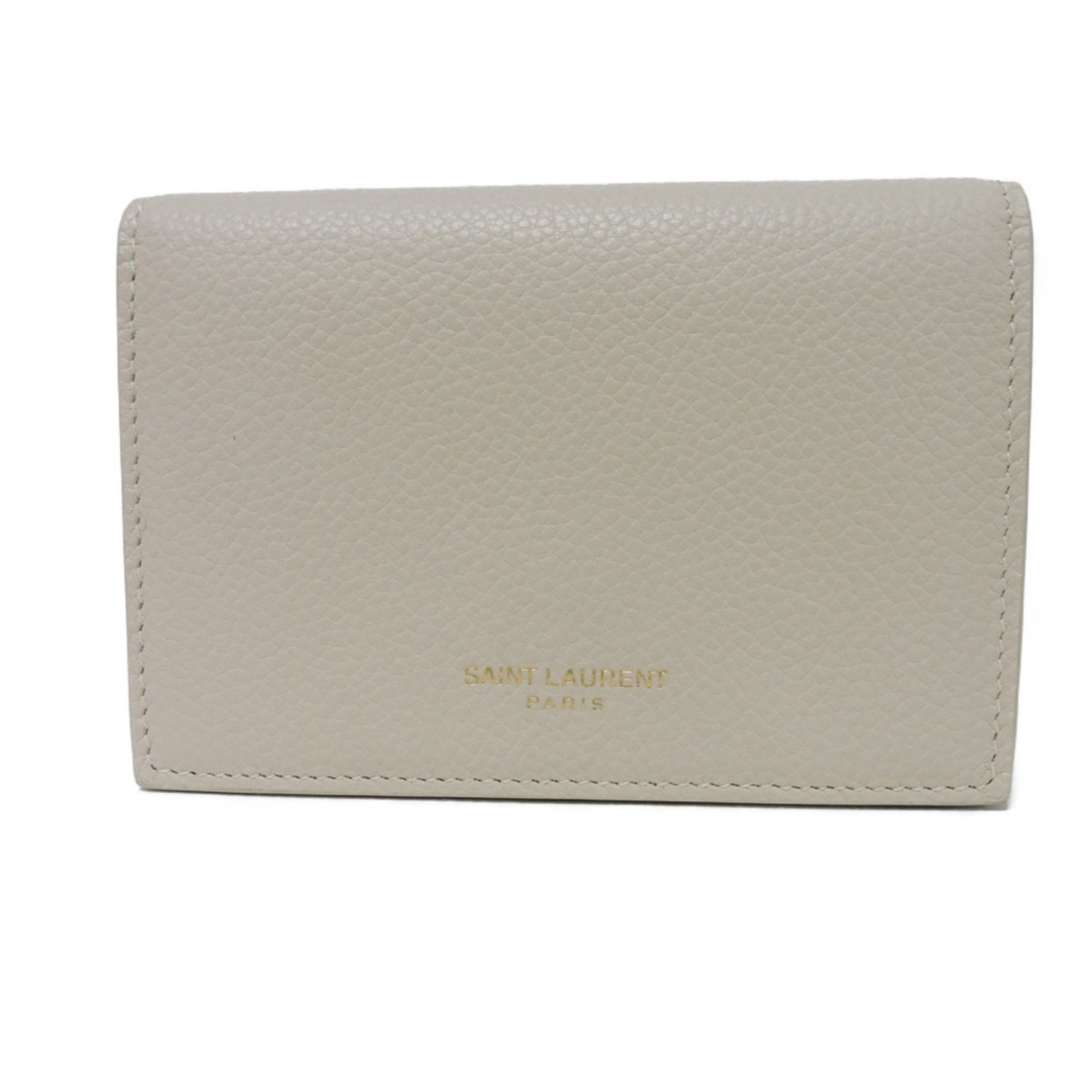 Yves Saint Laurent Saint Laurent Paris Card Case, Holder, Grain Powder Textured Leather, Bi-fold, Ivory, 468994, Men's, Women's