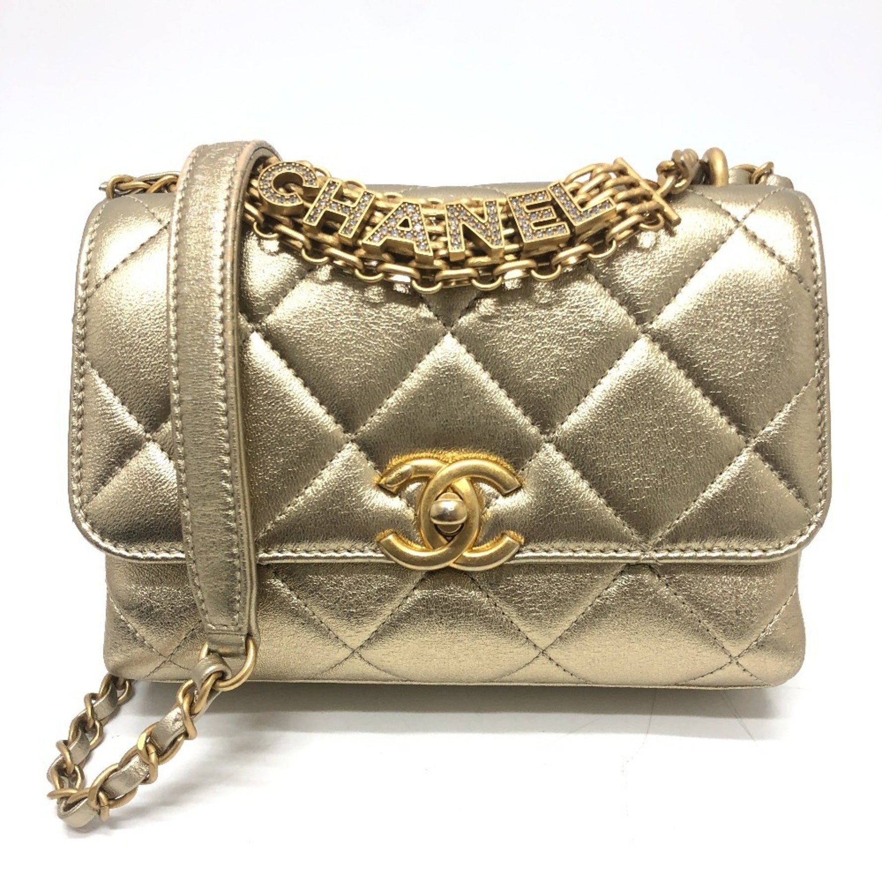 CHANEL Matelasse Coco Mark Rhinestone Chain Bag Handbag Shoulder Lambskin