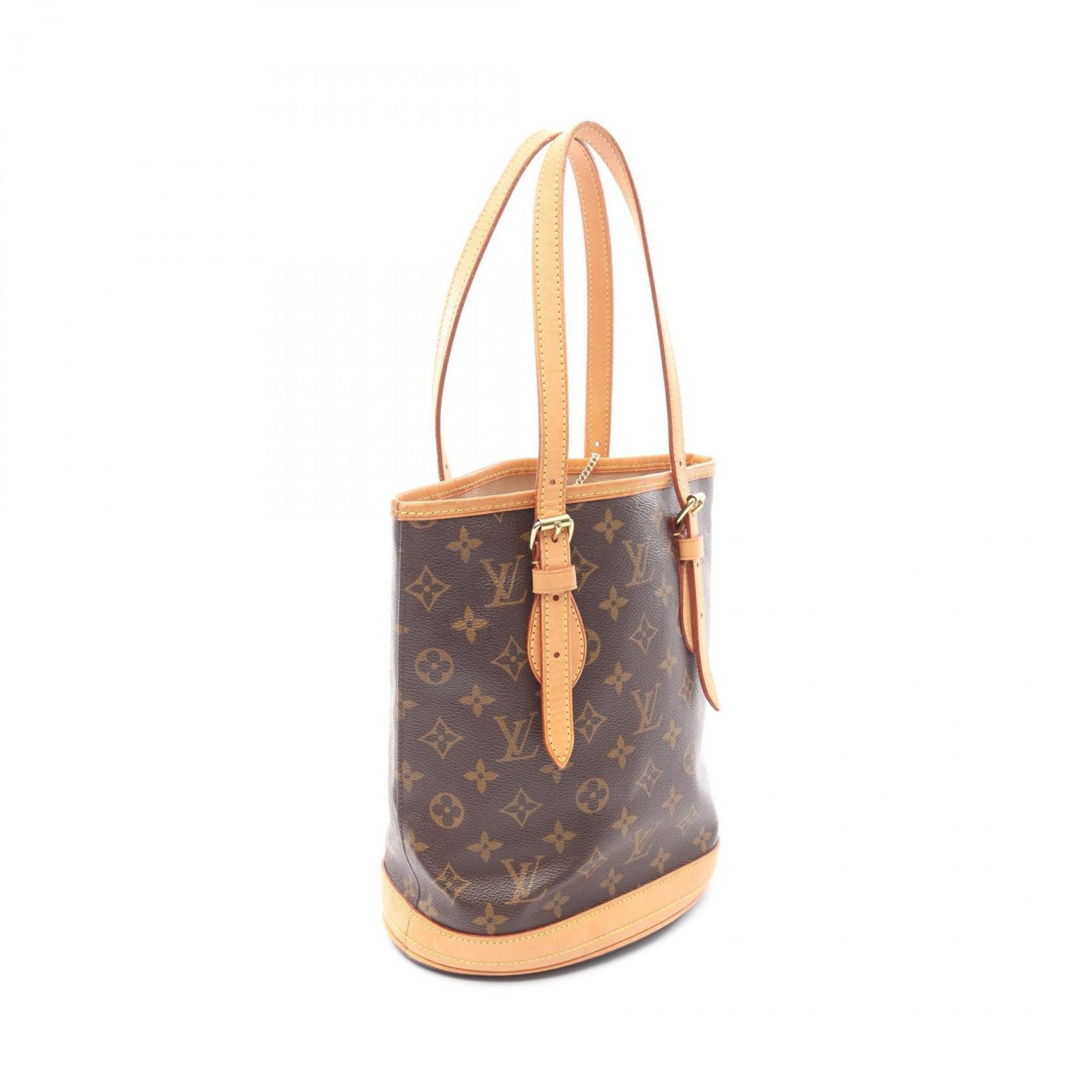 Louis Vuitton Bucket PM Handbag, Coated Canvas and Leather, Monogram, Brown