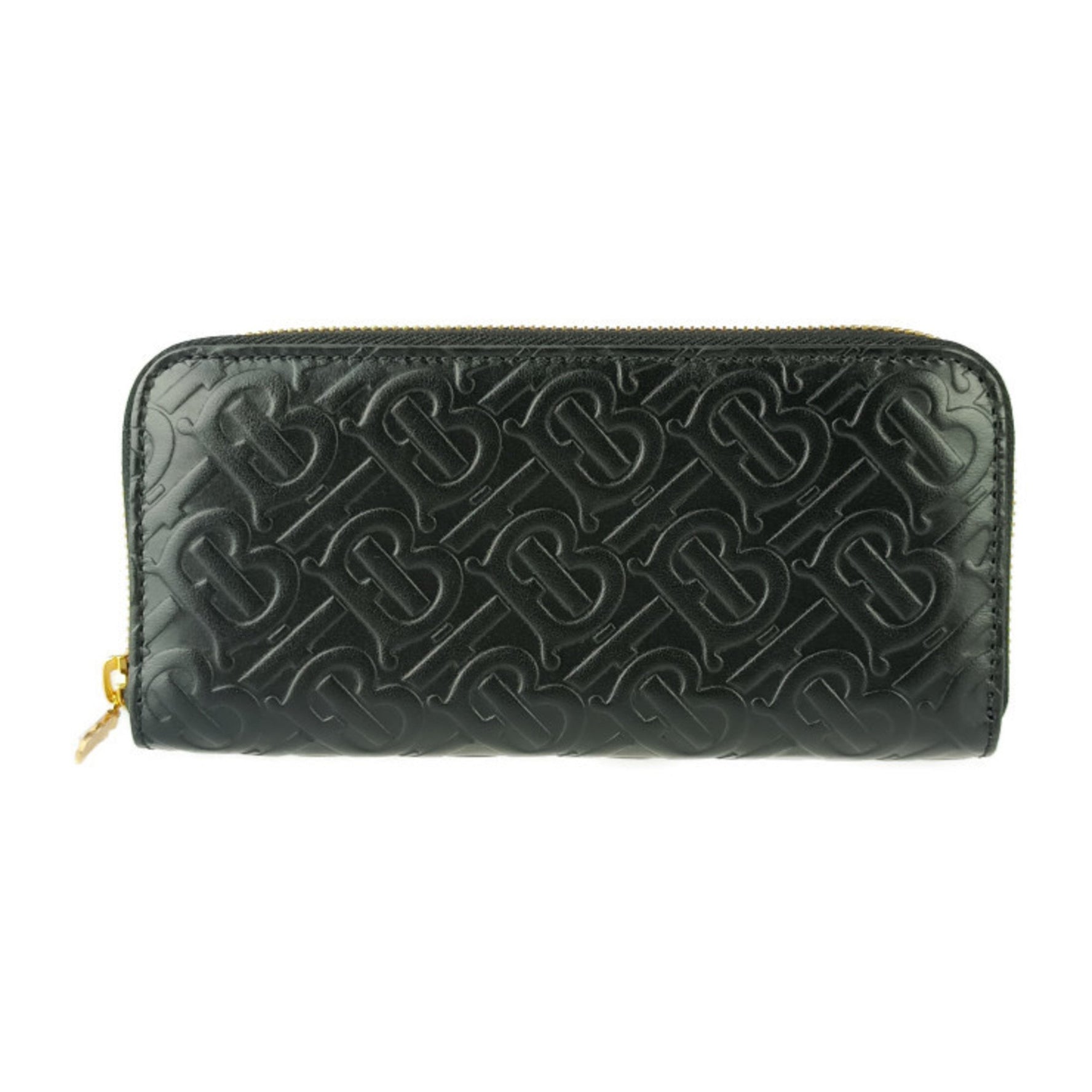 BURBERRY Burberry Long Wallet Zip TB Monogram Black Embossed Leather Women's Round