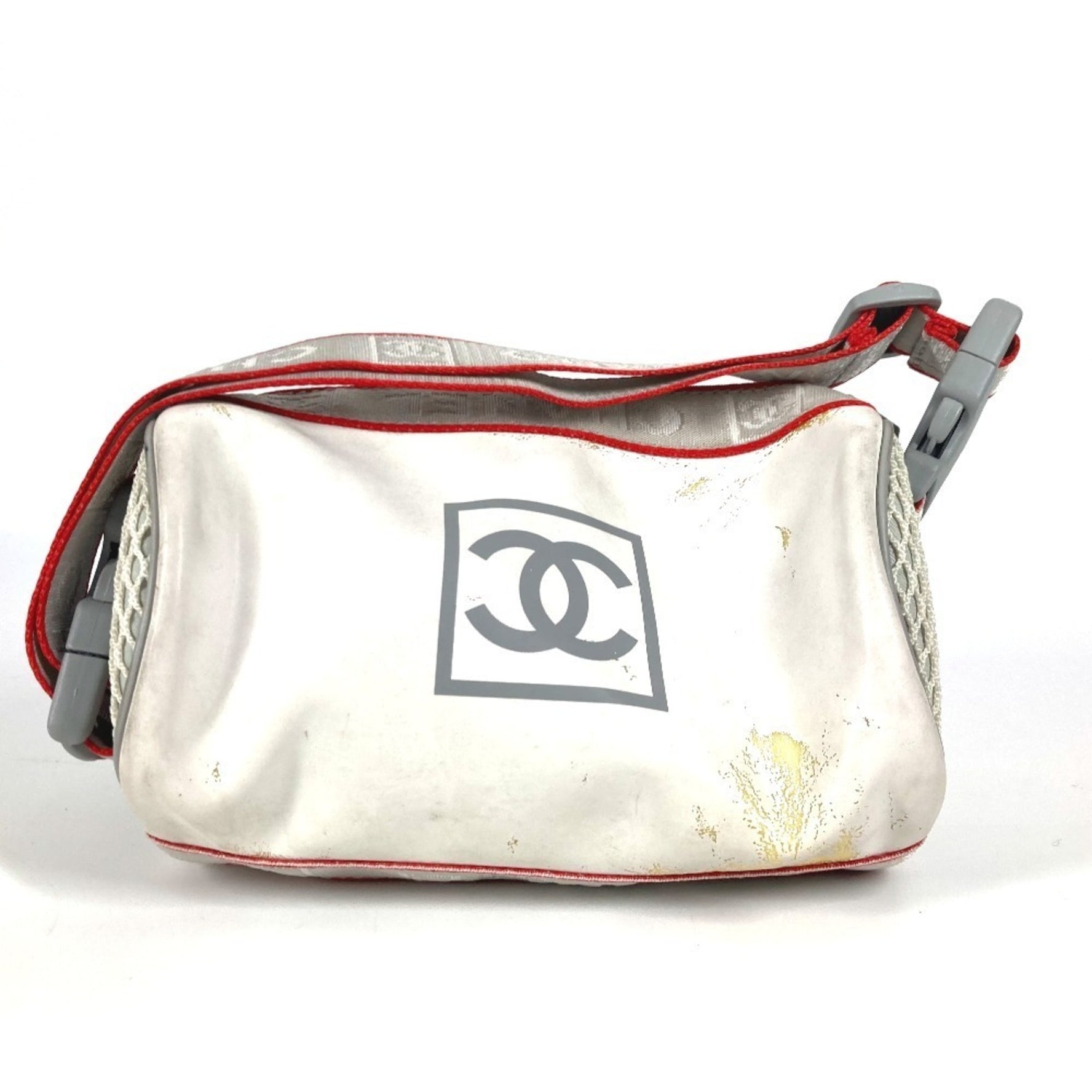 CHANEL Sport Logo Mini Bag, Cylindrical, Shoulder Pouch, Nylon, White