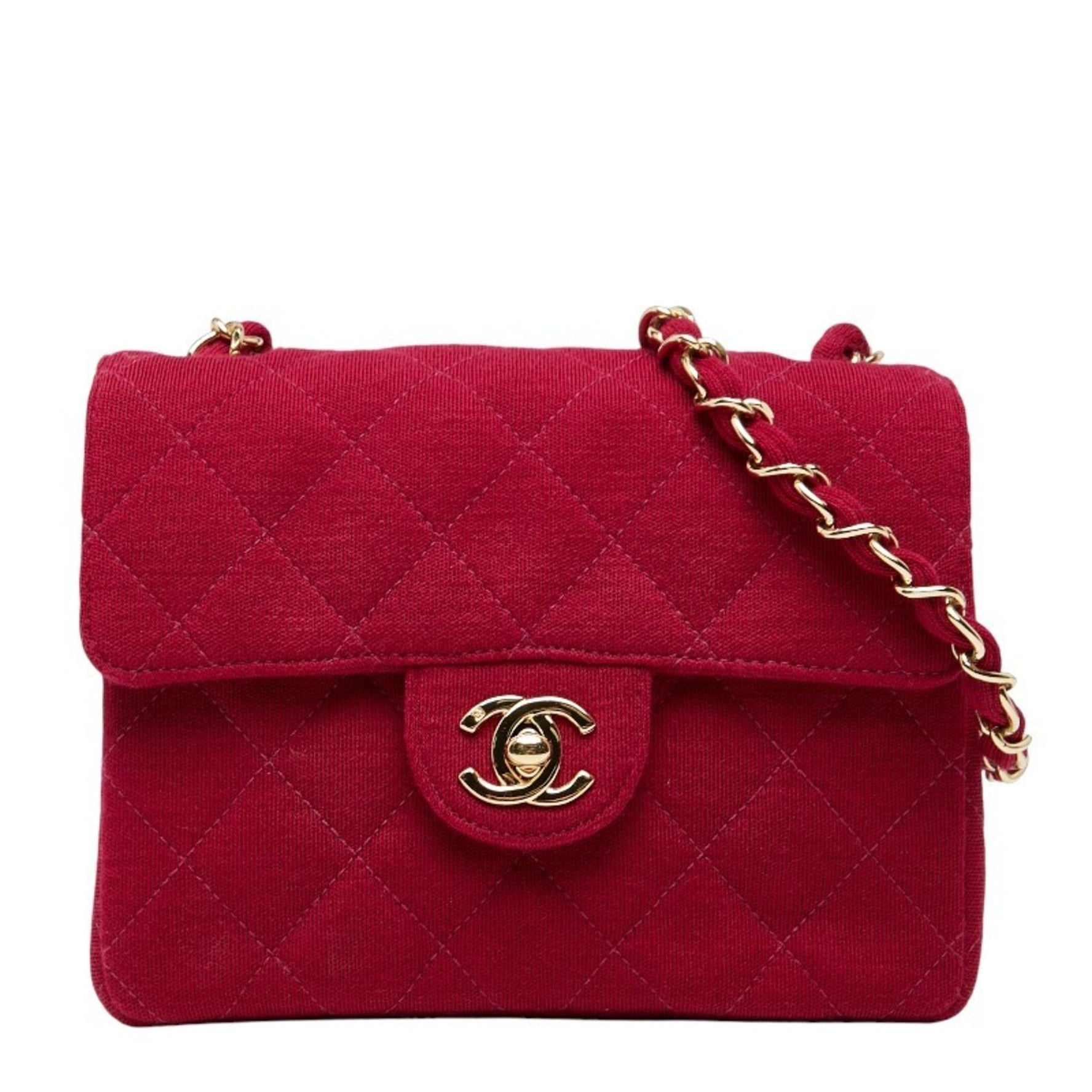 CHANEL Coco Mark Mini Matelasse 17 Chain Shoulder Bag, Red Cotton
