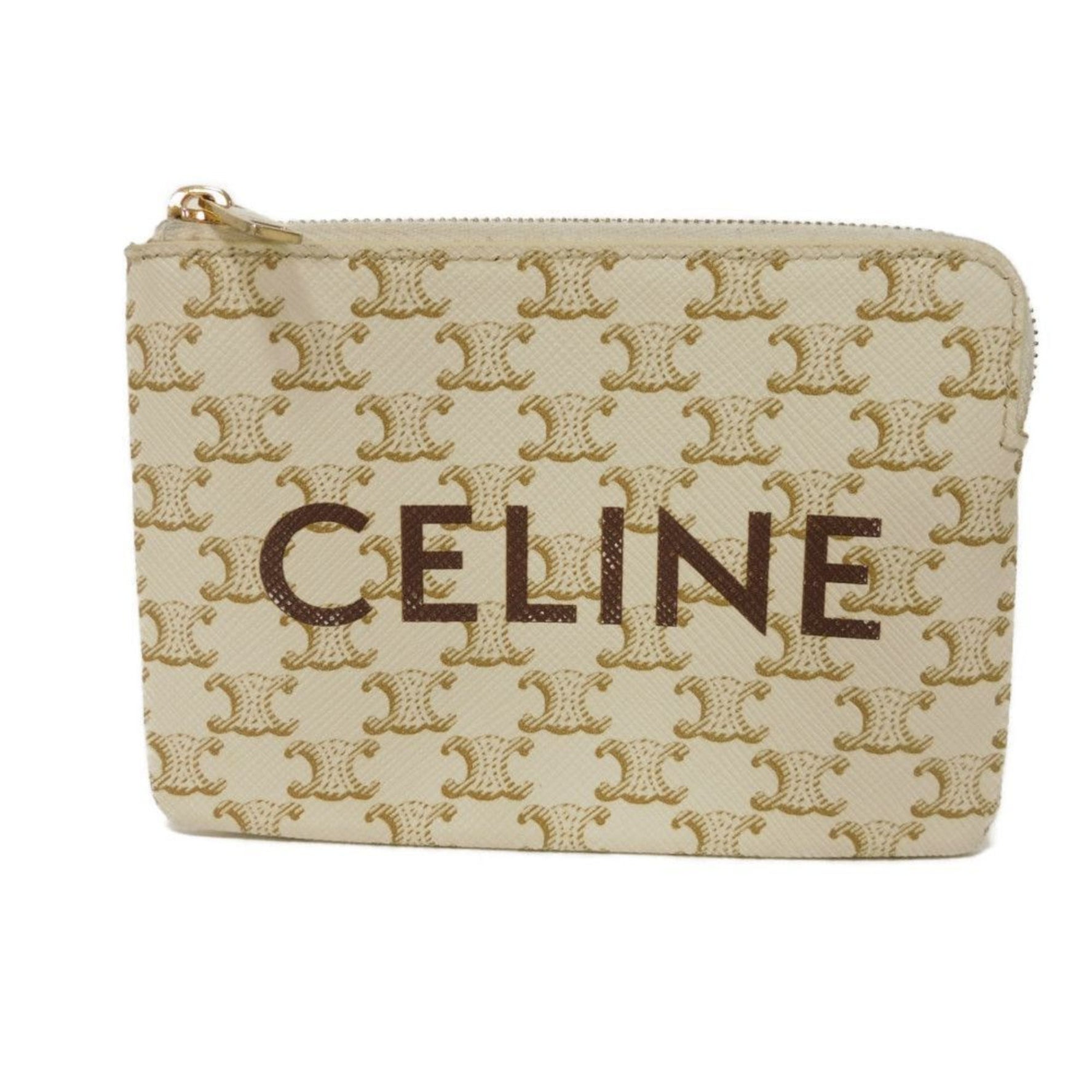 Celine Coin Case, & Card Macadam, Arc de Triomphe, Ivory, Gold, Key Ring, Men's
