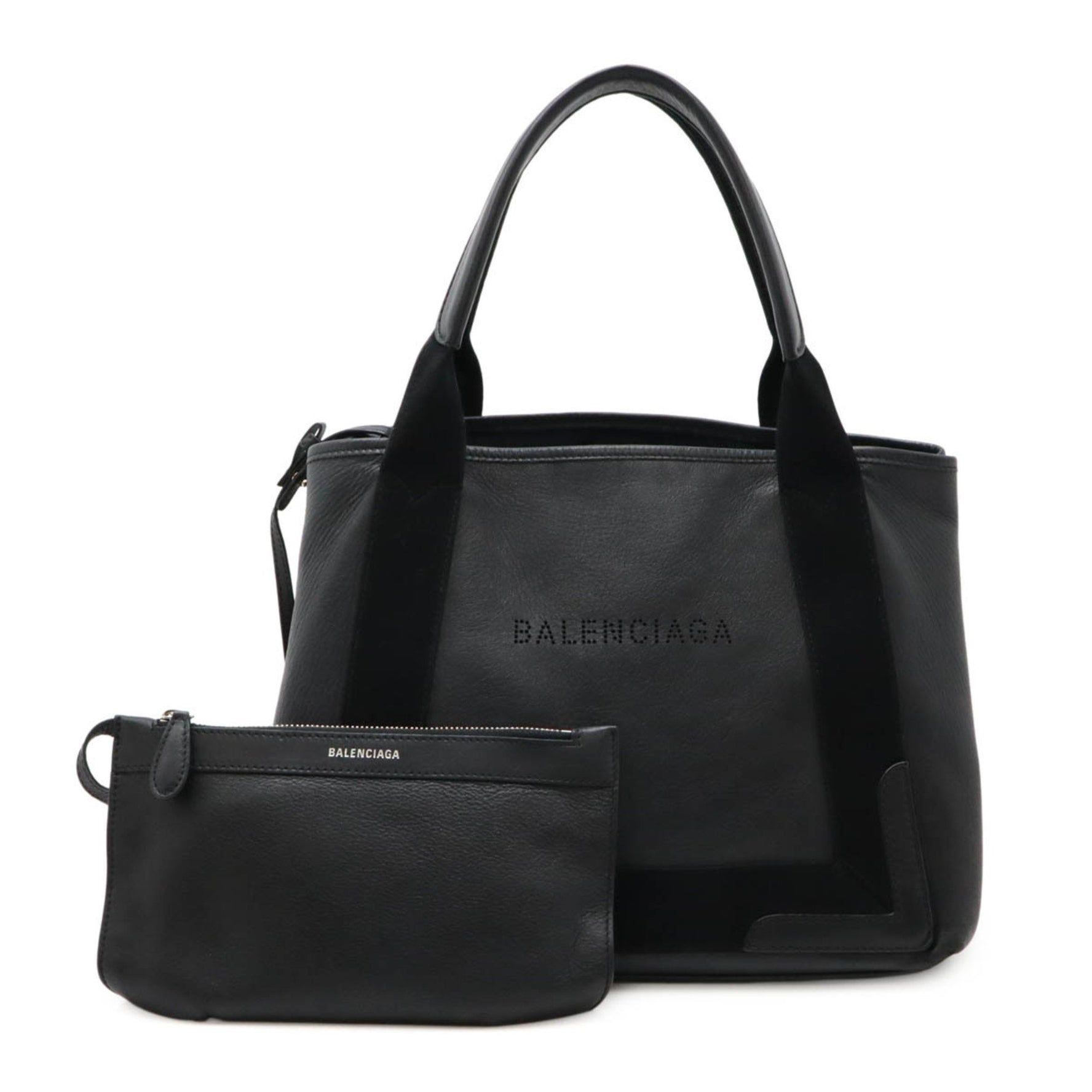 BALENCIAGA Navy Cabas S Tote Bag Handbag Perforated Leather Black