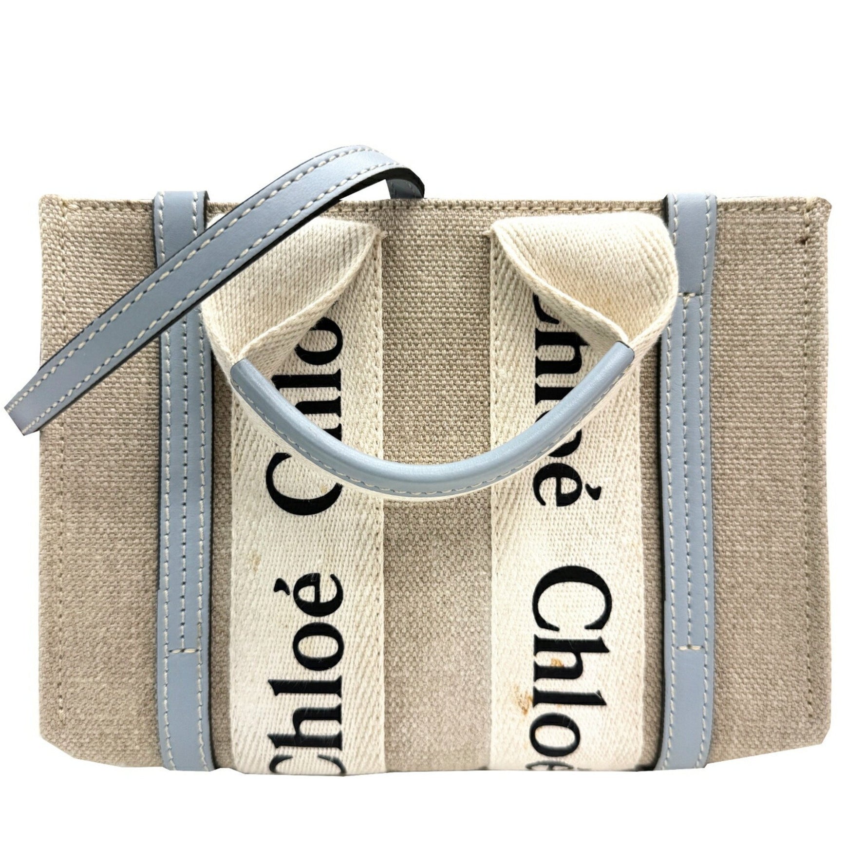 Chloé Chloe Woody Small Blue Canvas Shoulder Bag Handbag