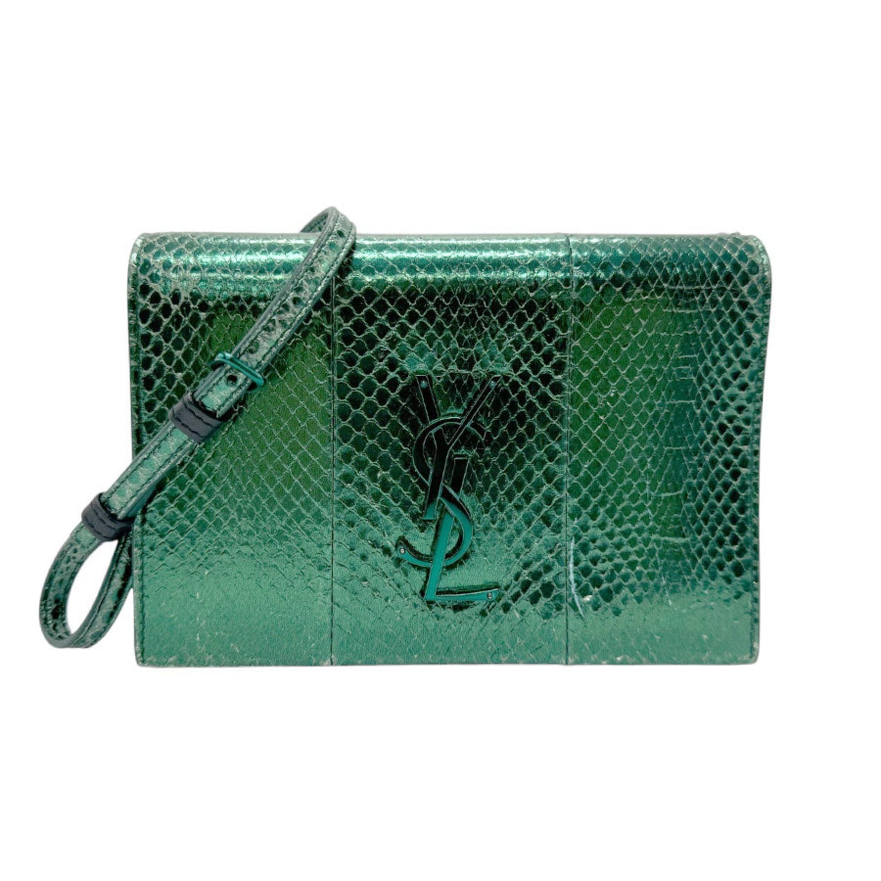 Saint Laurent shoulder bag in embossed leather metallic green for women n0757