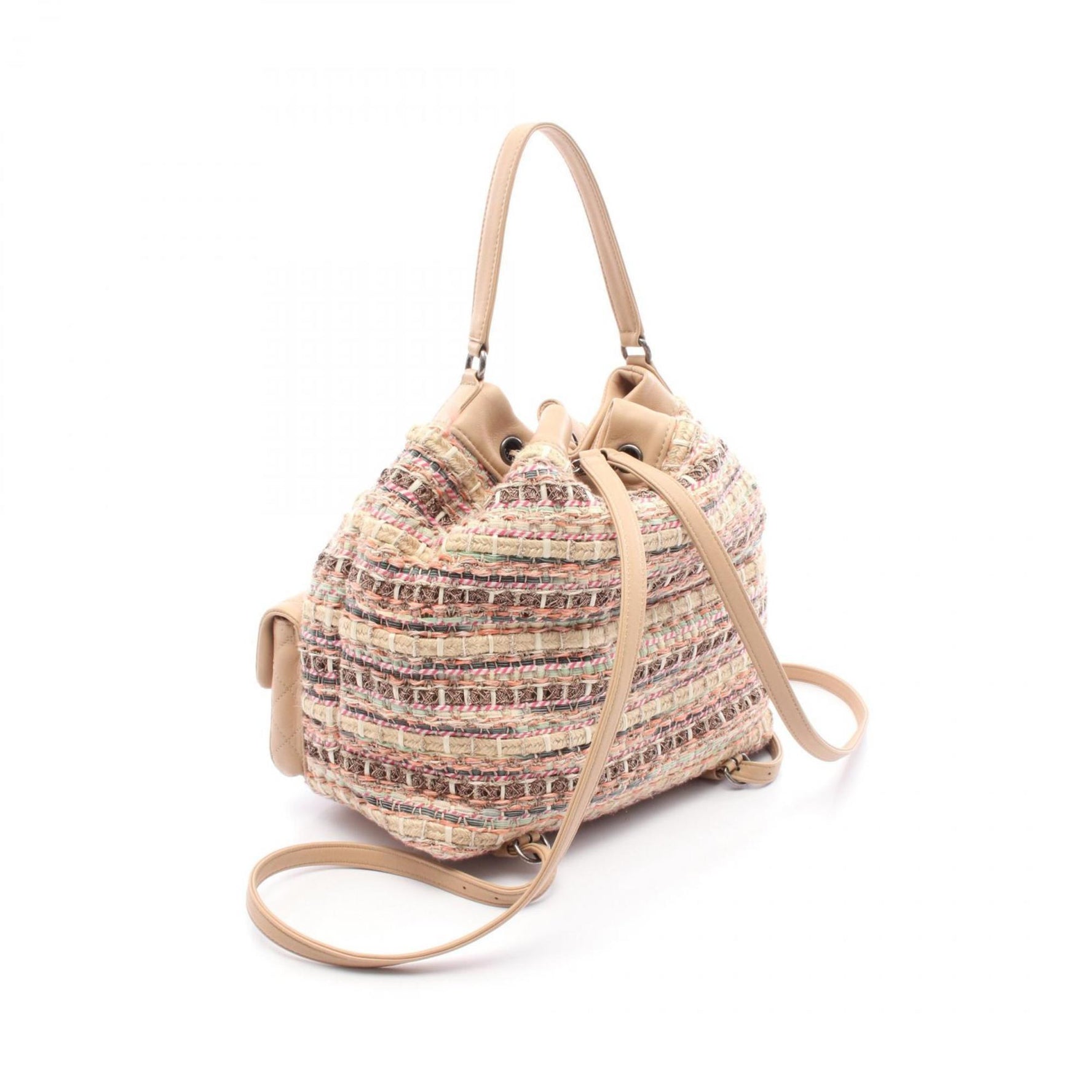 CHANEL Matelasse Coco Mark Backpack Bag in Lambskin Fabric, Beige, Multicolor, Women's