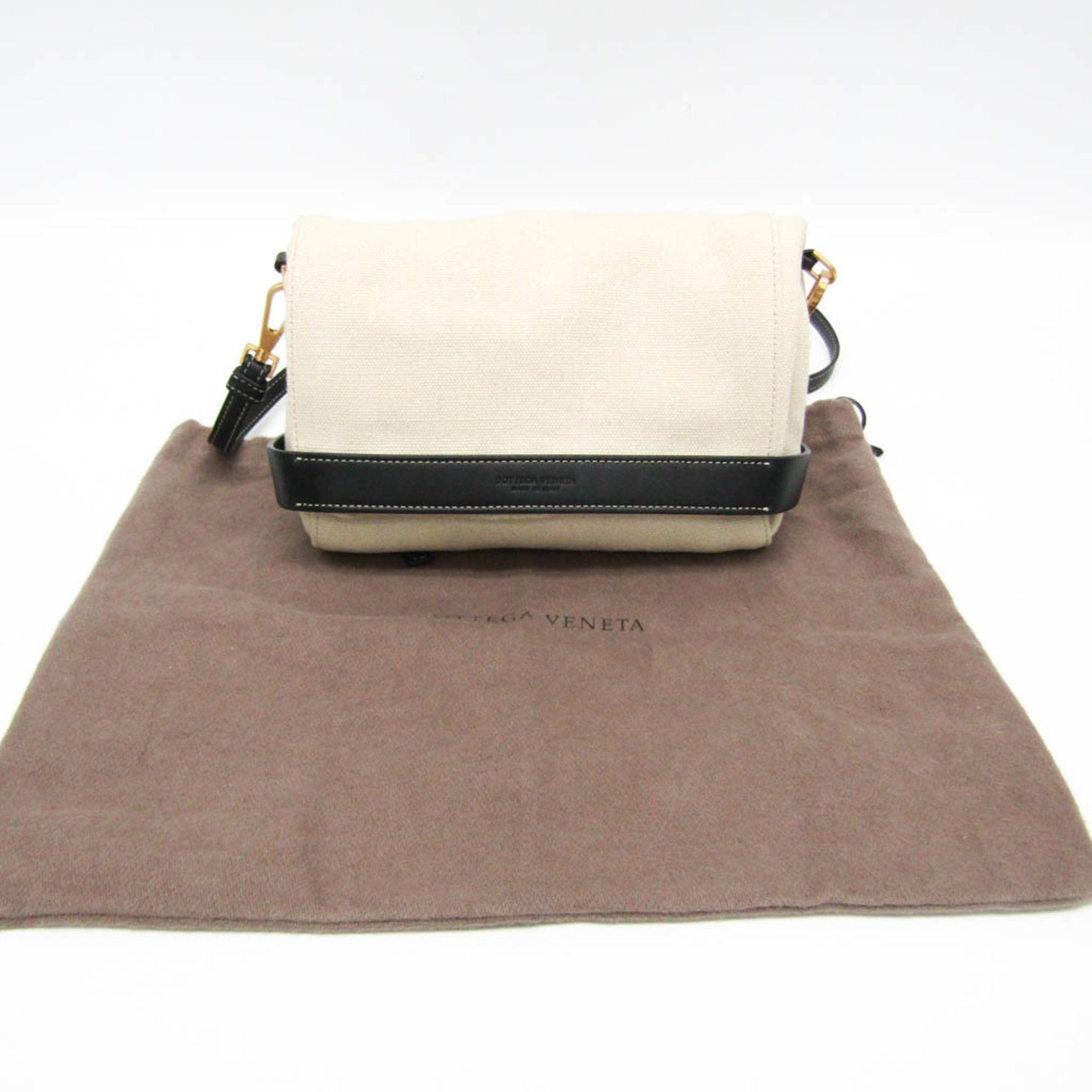 Bottega Veneta Leather,Canvas Shoulder Bag Beige,Black
