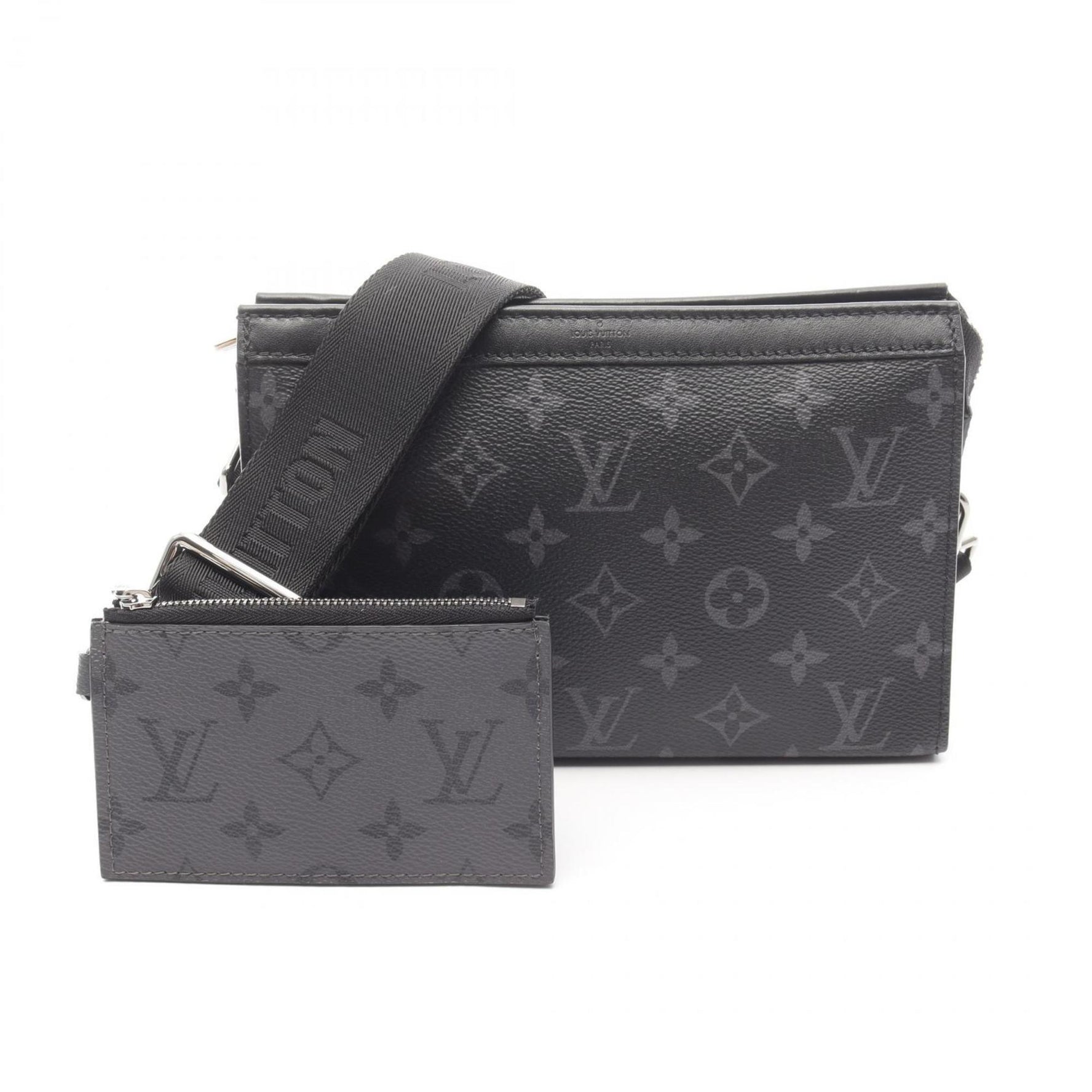 Louis Vuitton Gaston Wearable Wallet Shoulder Bag in Coated Canvas Monogram Eclipse Reverse, Men's, Black and Gray