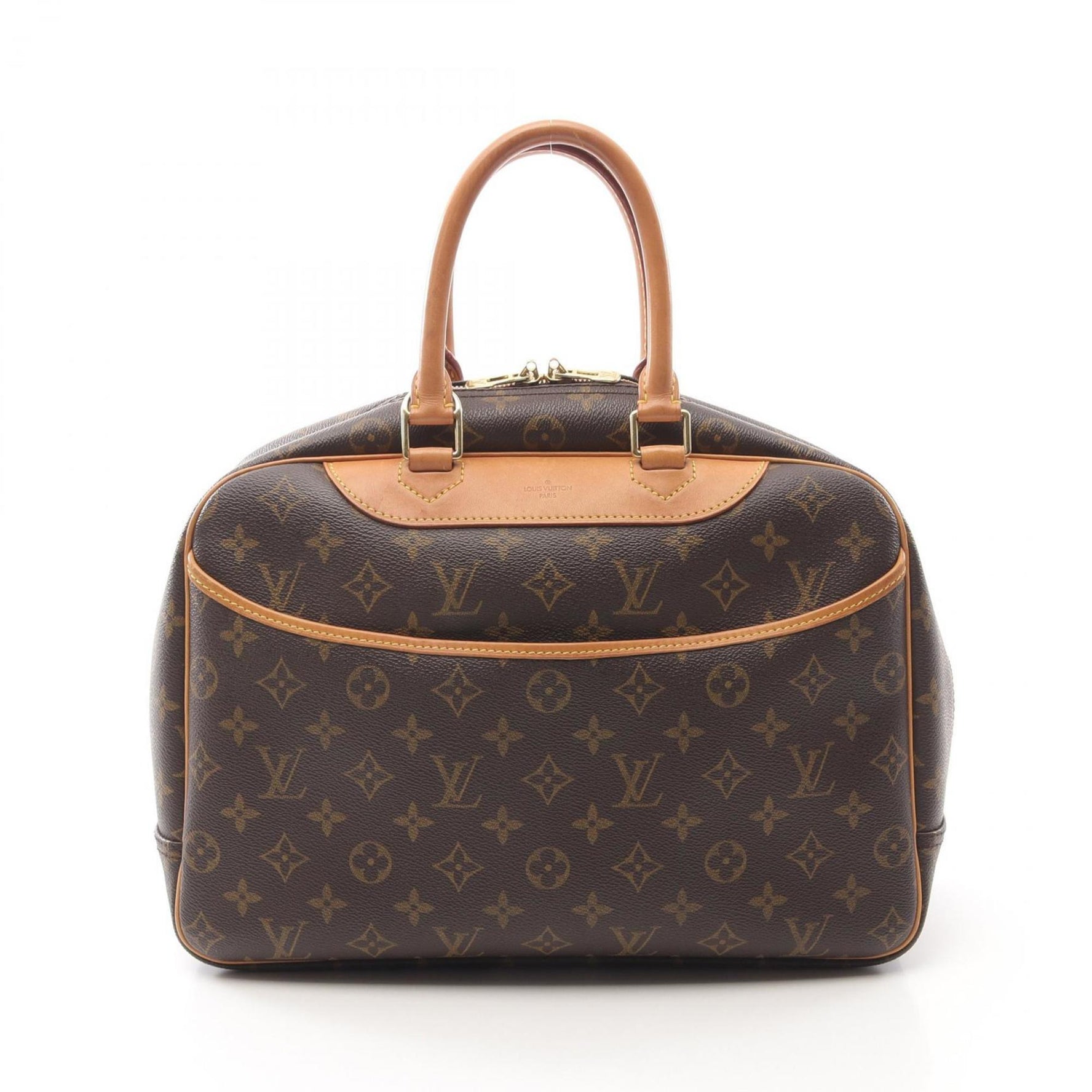 Louis Vuitton Deauville Bowling Vanity Handbag Coated Canvas Leather Monogram Brown
