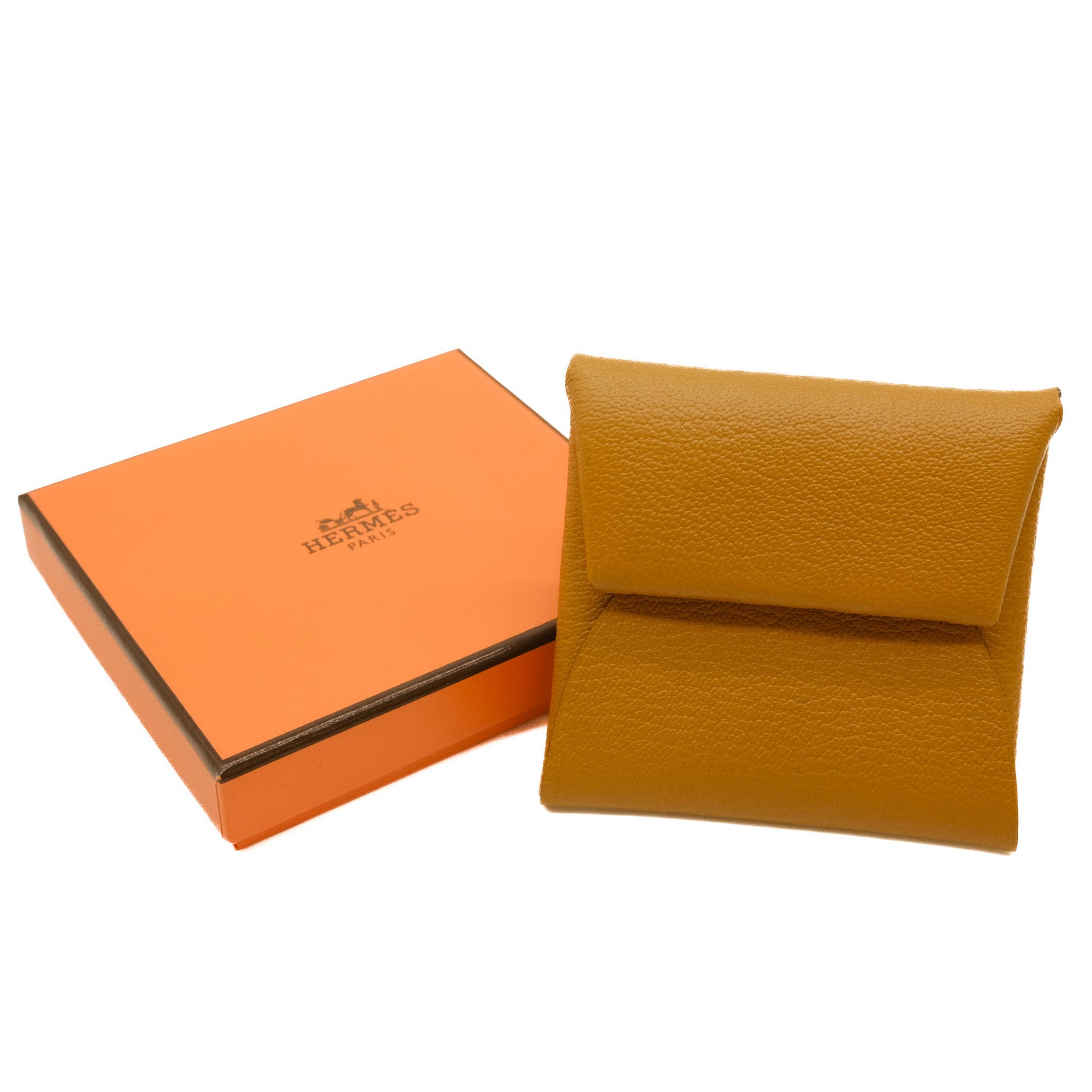 HERMES Bastia Wallet/Coin Case Coin Purse Chevre Mysore Sesame Vert Fizz Bicolor Brown Light Green