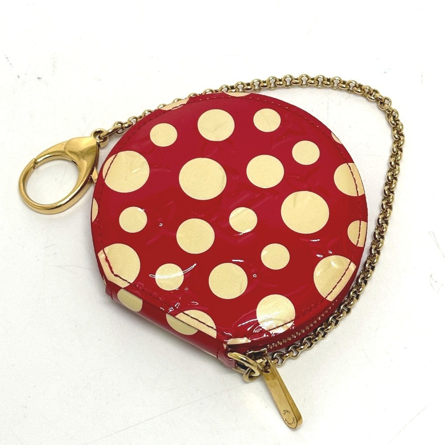 LOUIS VUITTON M91570 Monogram Vernis Yayoi Kusama Collaboration Porte Monnaie Chapeau Dot Wallet/Coin Purse in Patent Leather, Red, Women's