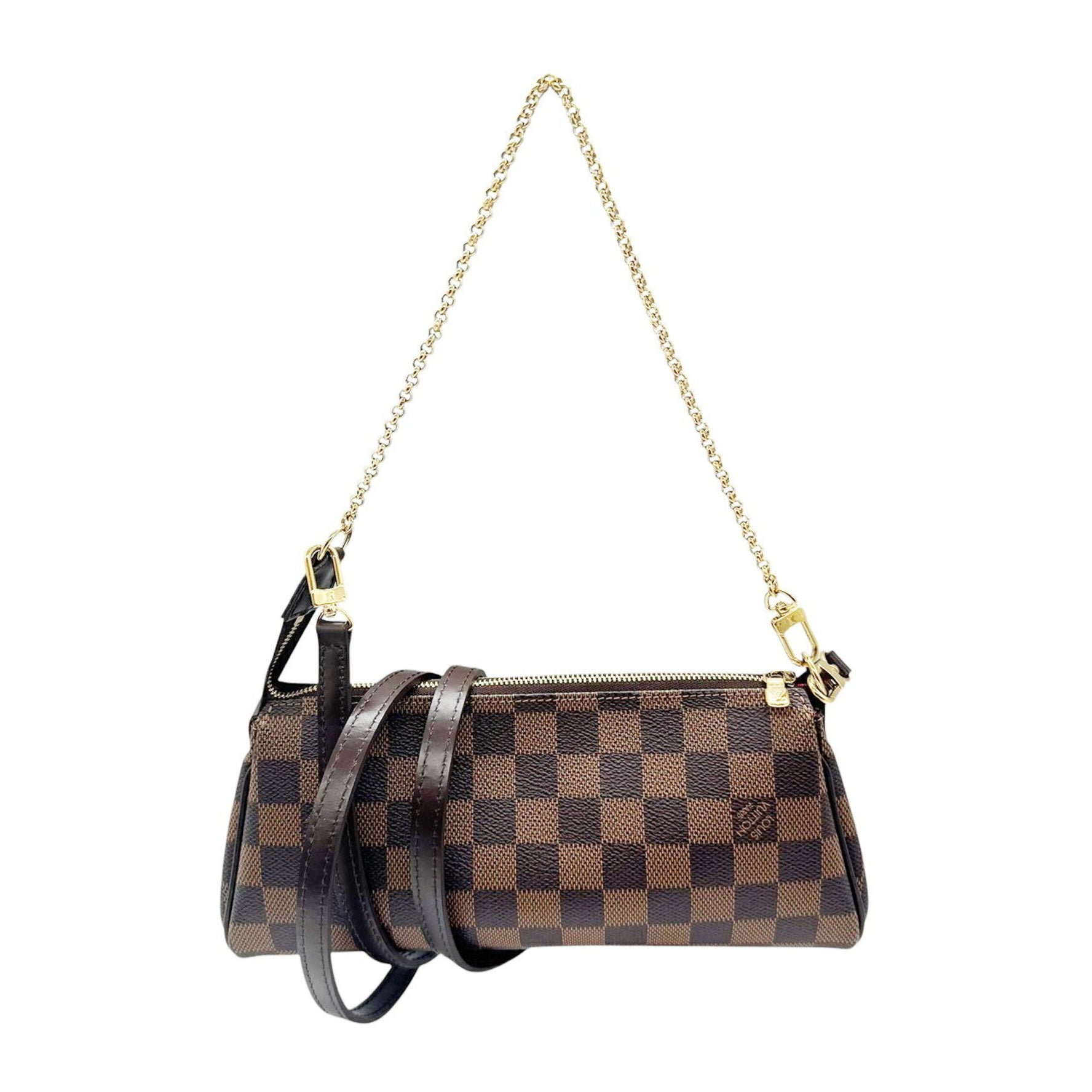 LOUIS VUITTON Eva Damier Ebene Shoulder Bag with Chain Pochette