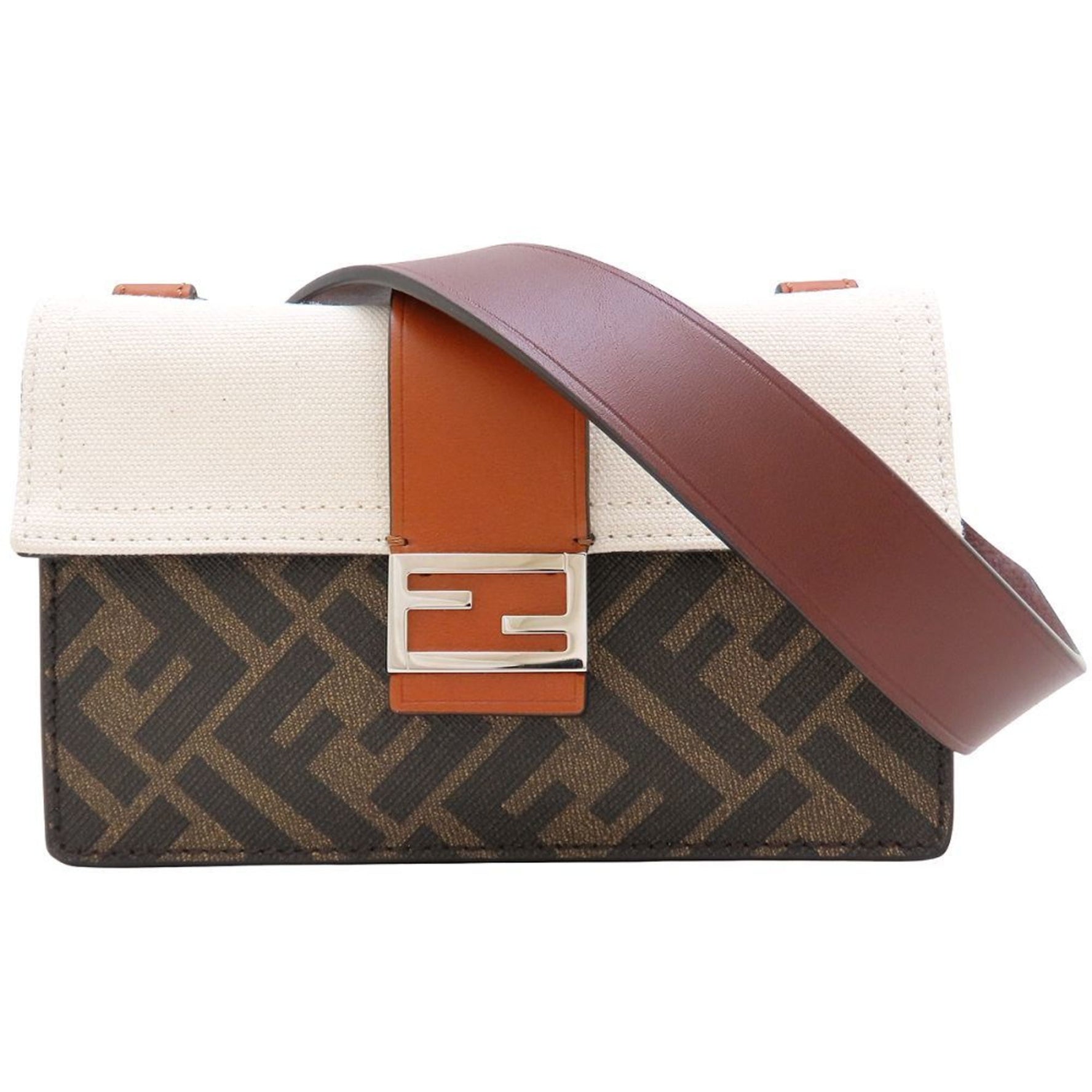 FENDI Shoulder Bag Leather Brown Ivory