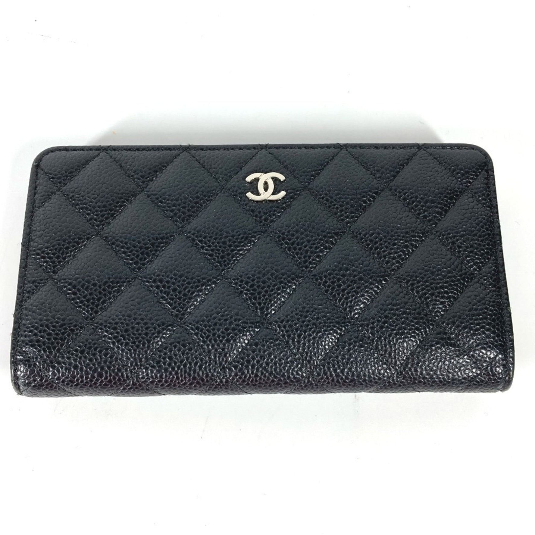 CHANEL CC Coco Mark Matelasse Quilted Bifold Long Wallet in Caviar Leather