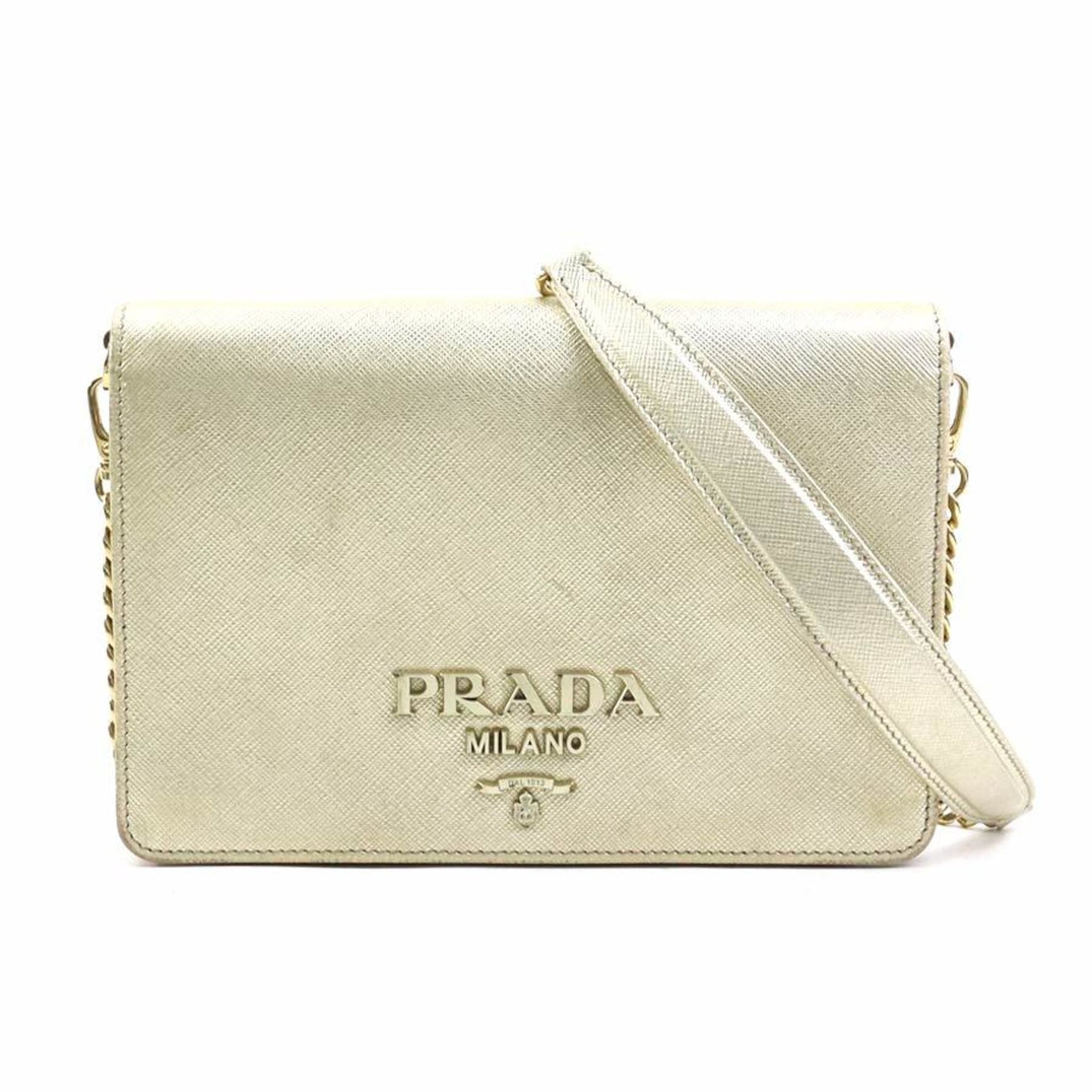 Prada Shoulder Bag with Chain Wallet, Leather, Metal, and