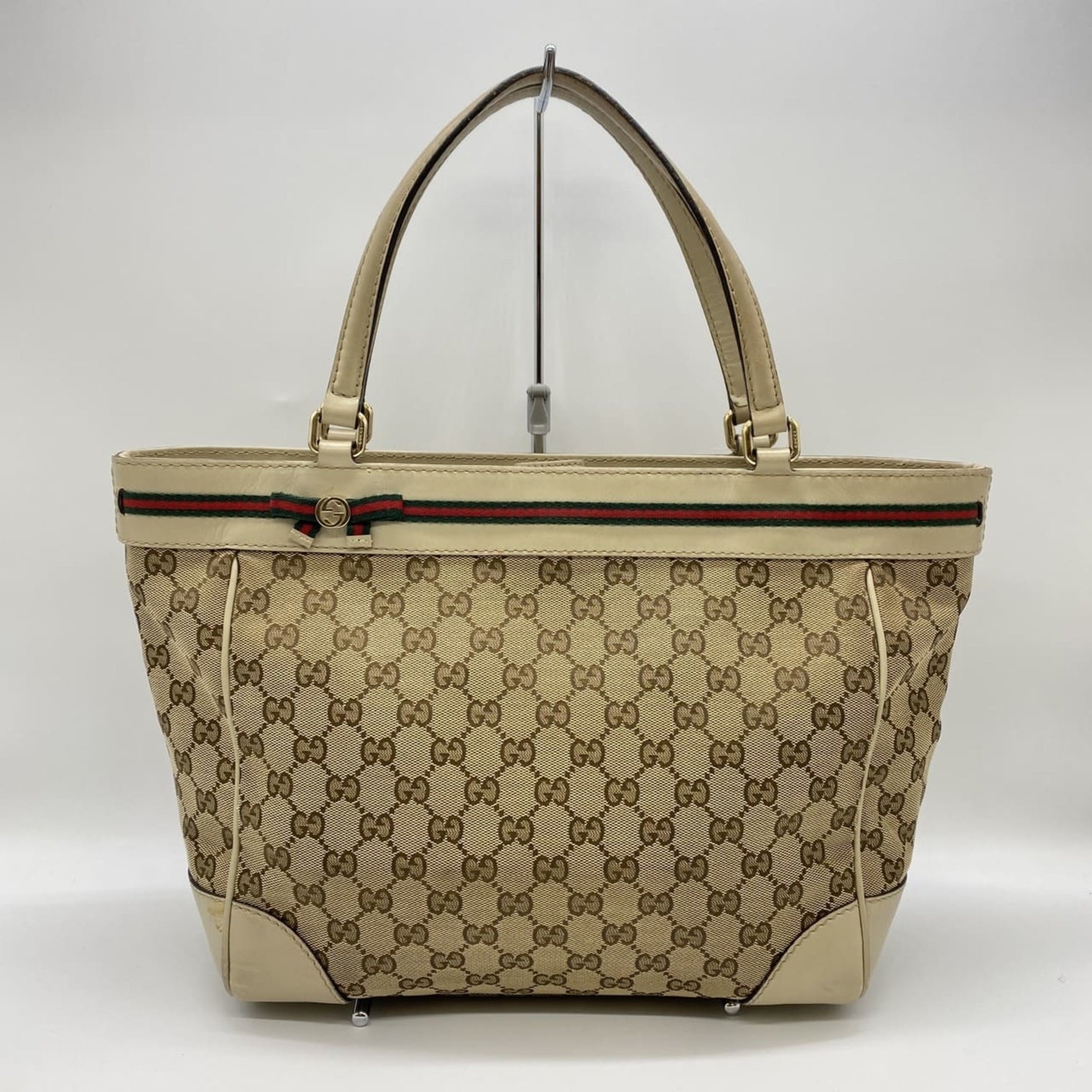 GUCCI Tote Bag/Handbag in GG Canvas and Sherry Leather (Beige) Women