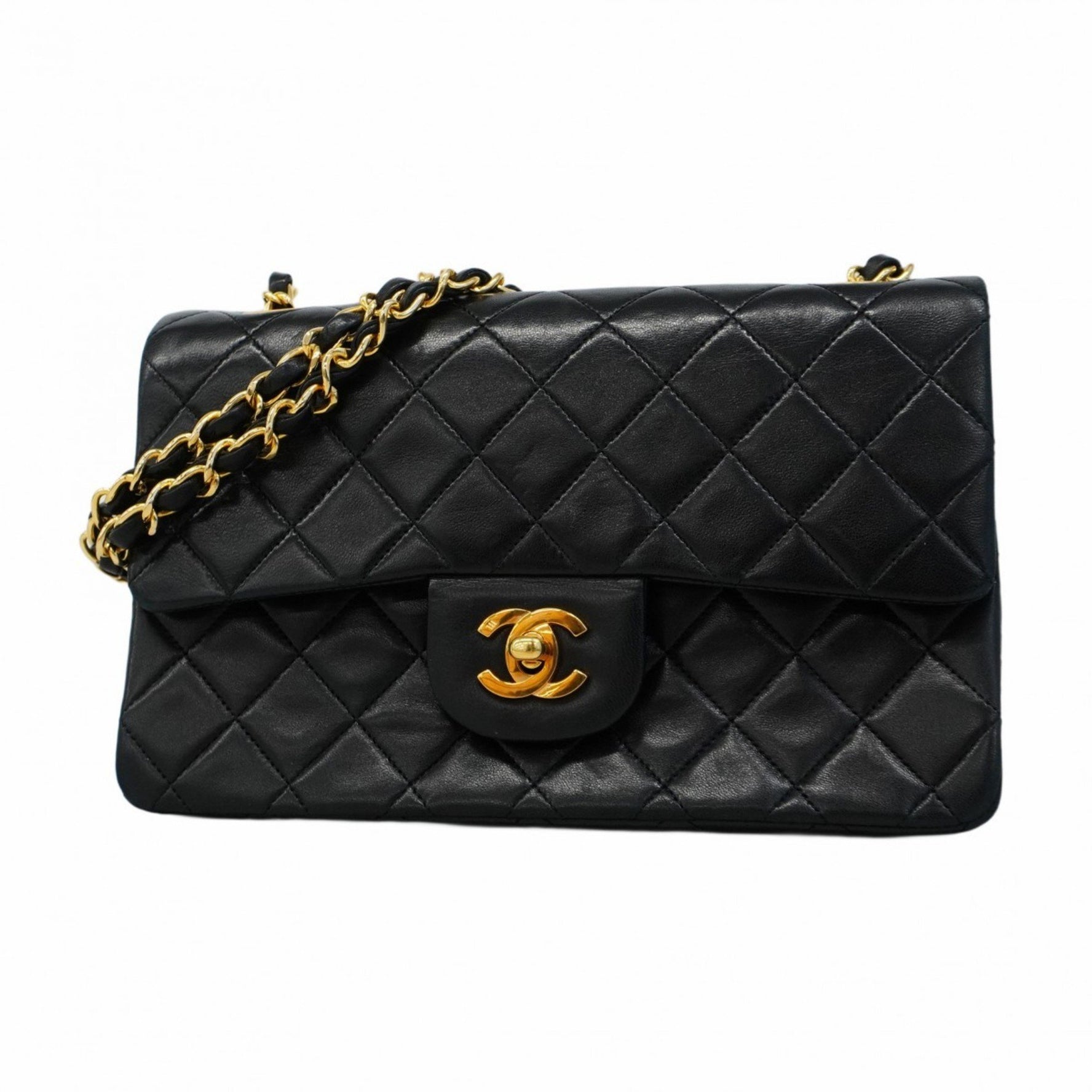 Chanel Matelasse Shoulder Bag with Double Flap and Chain, Lambskin, Black, Women's