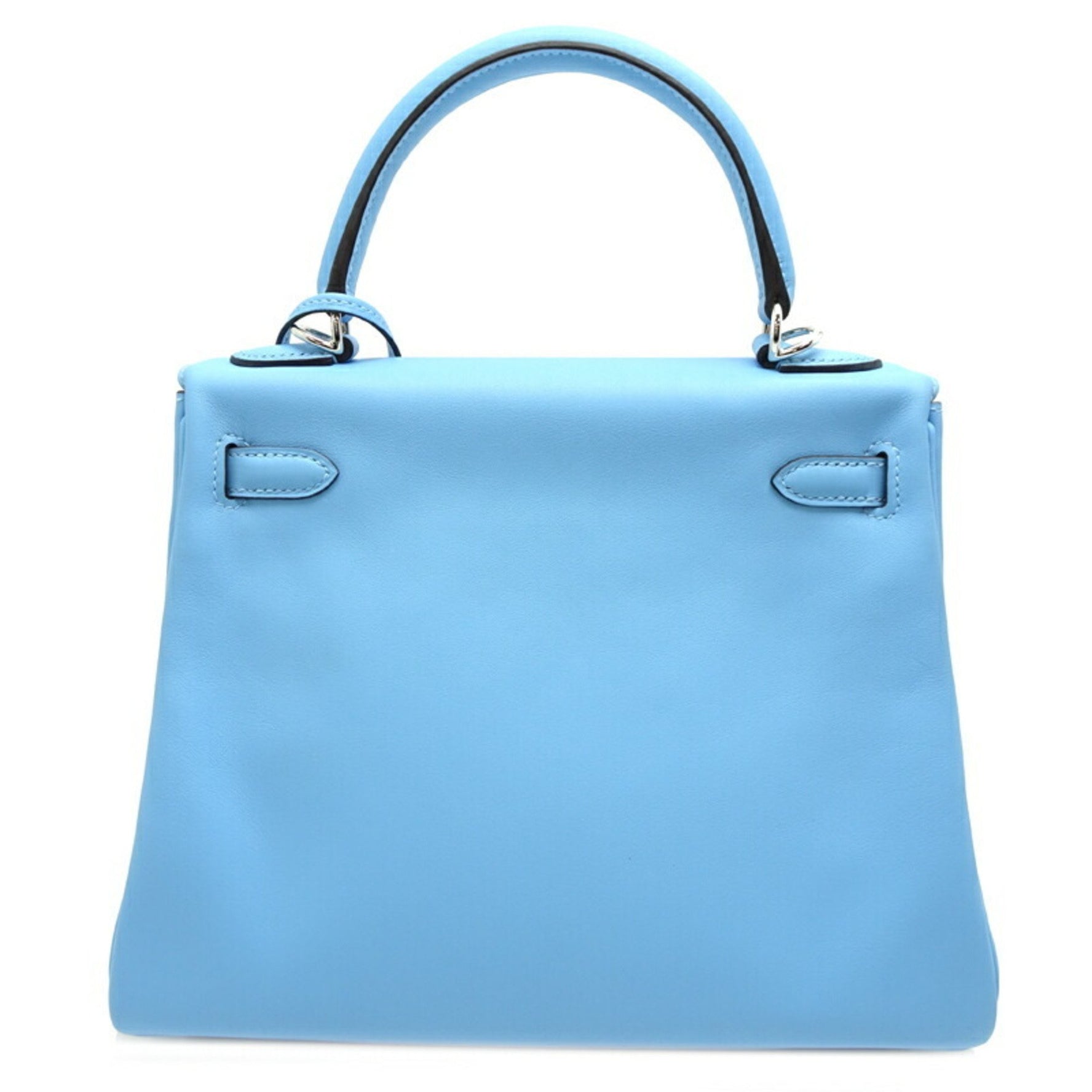 Hermes Kelly 25 W stamped 2024 Silver (palladium) hardware Seal on Women's handbag Swift Celeste (blue)