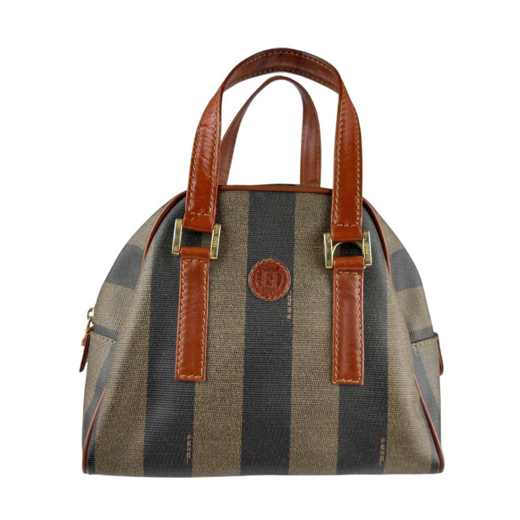FENDI Shoulder Bag Handbag Pecan Coated Canvas Leather