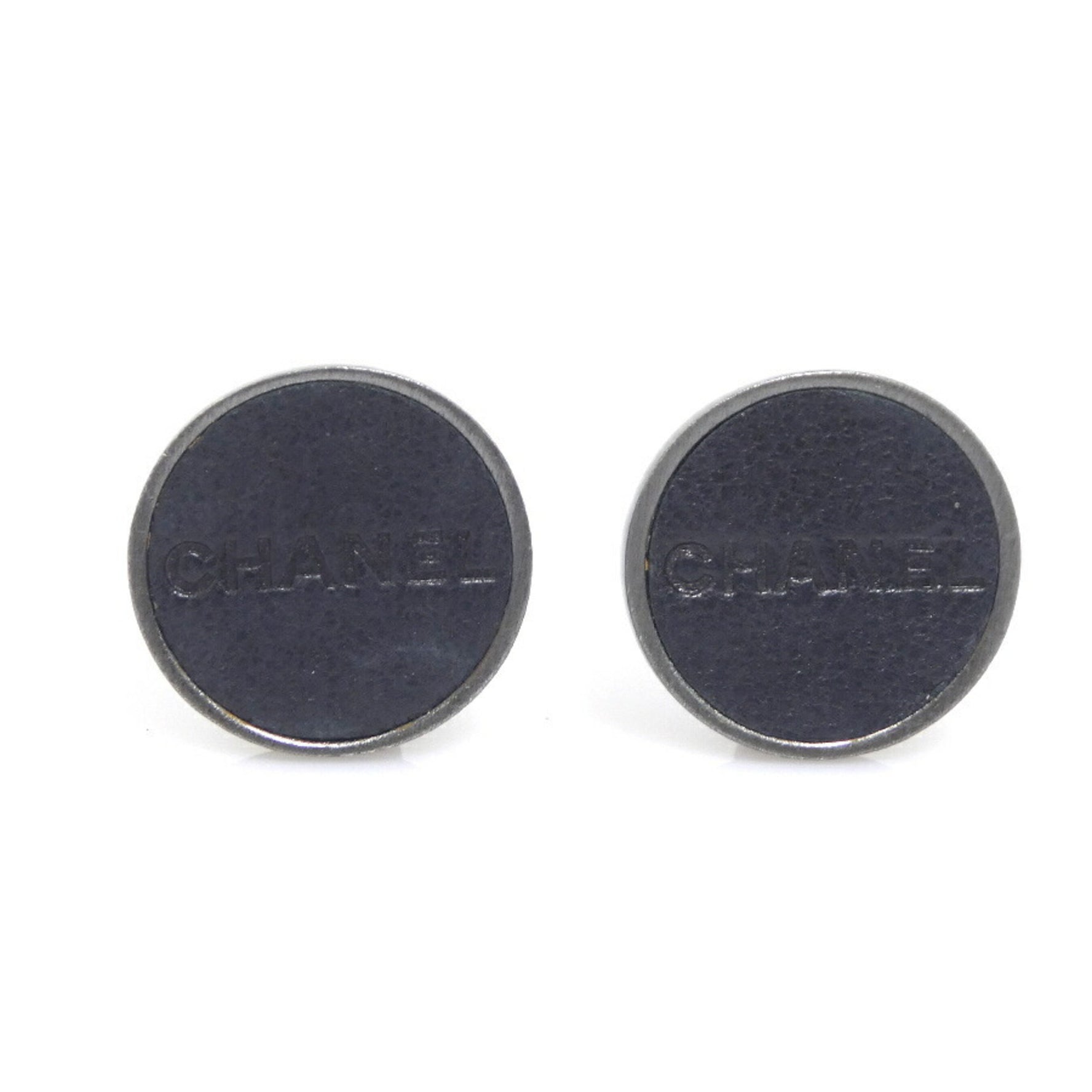 CHANEL Metal Earrings, Black and Silver