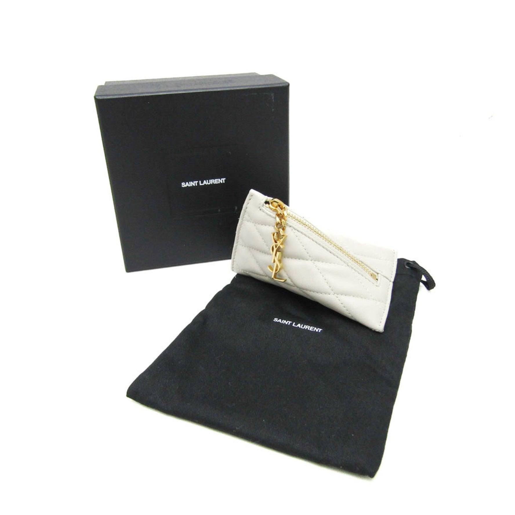 Saint Laurent Quilting Women's Leather Coin Purse/coin Case Off-white