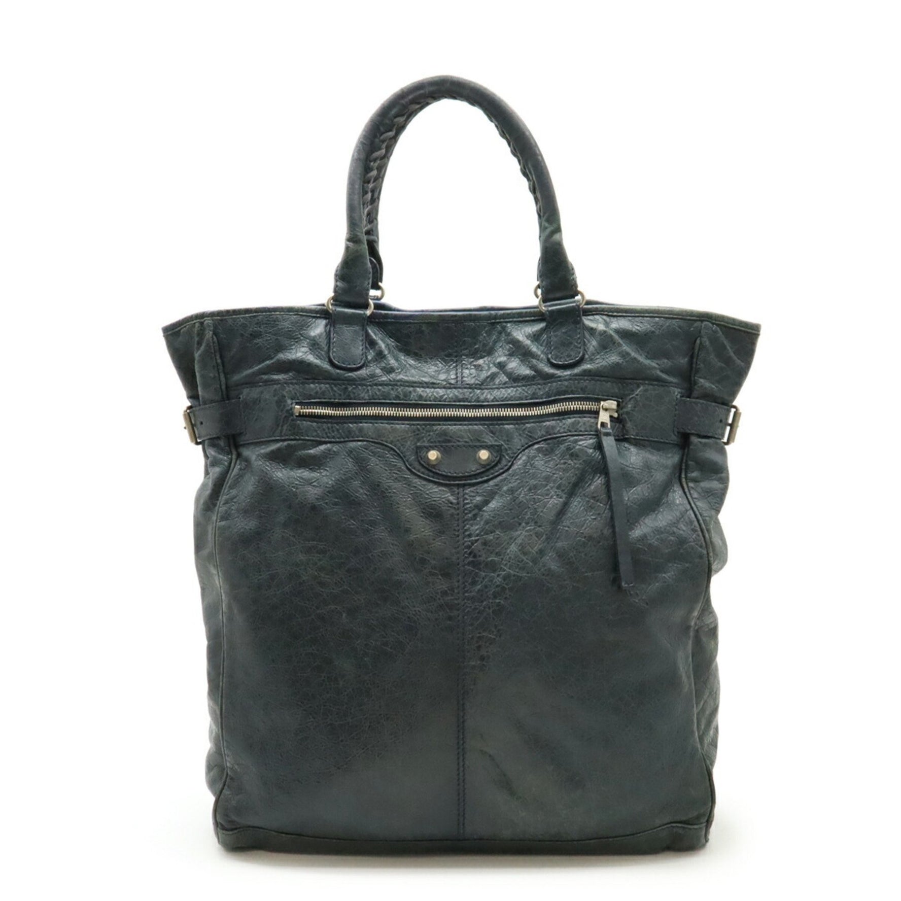BALENCIAGA Classic Hexagon Tote Bag Large Leather Dark Blue Gray