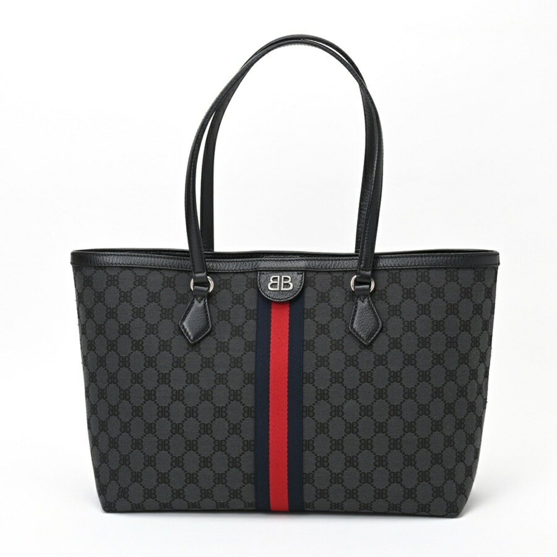 BALENCIAGA x GUCCI Hacker Project Medium Tote Bag Canvas Leather Black S-156852