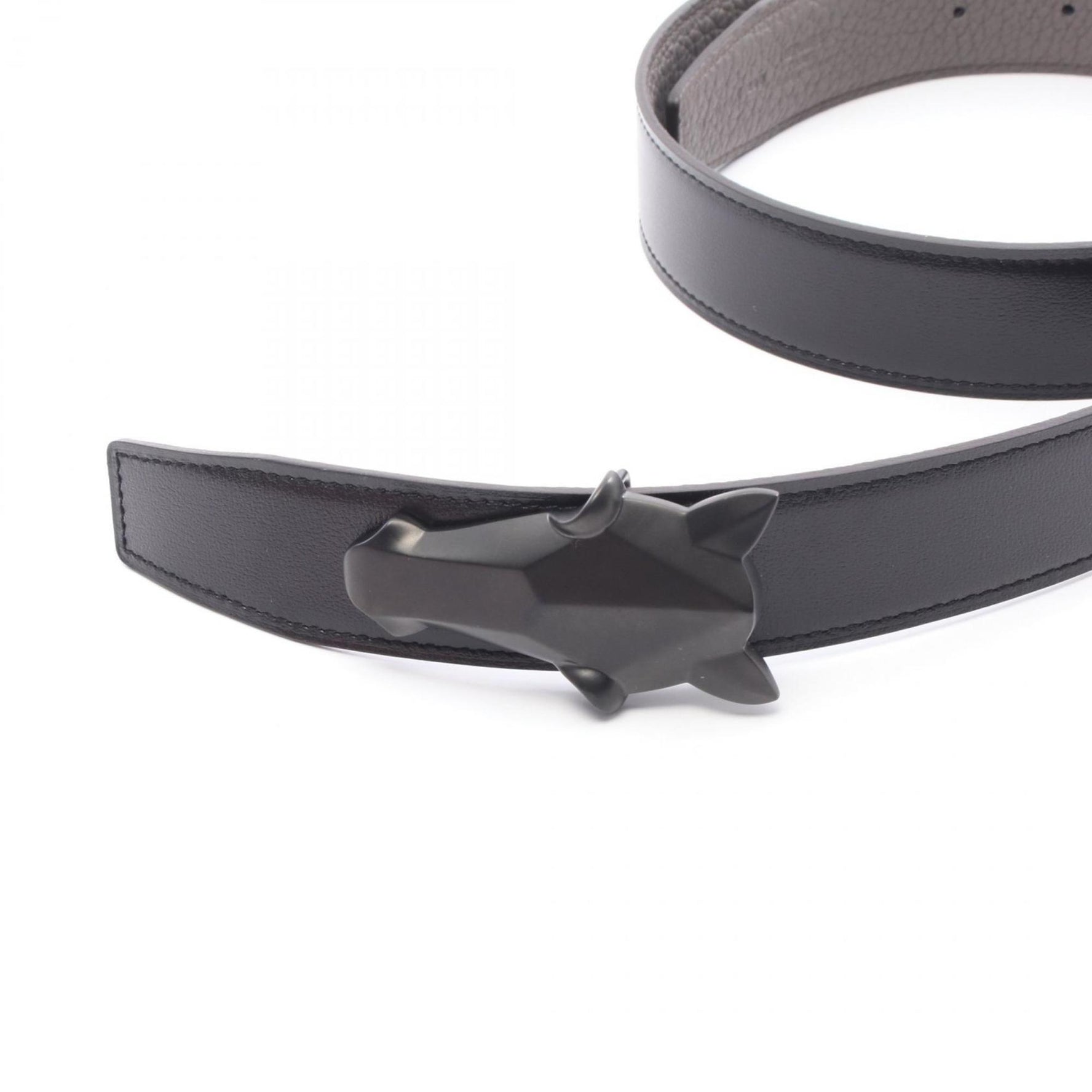 Hermes Hermès Destrier Belt, Box Calf Leather, Size 135, Togo, Black and Gray