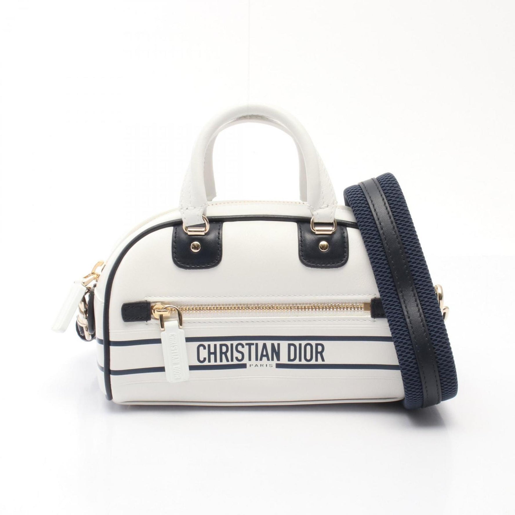 Christian Dior Dior VIBE Mini Handbag Leather White Navy